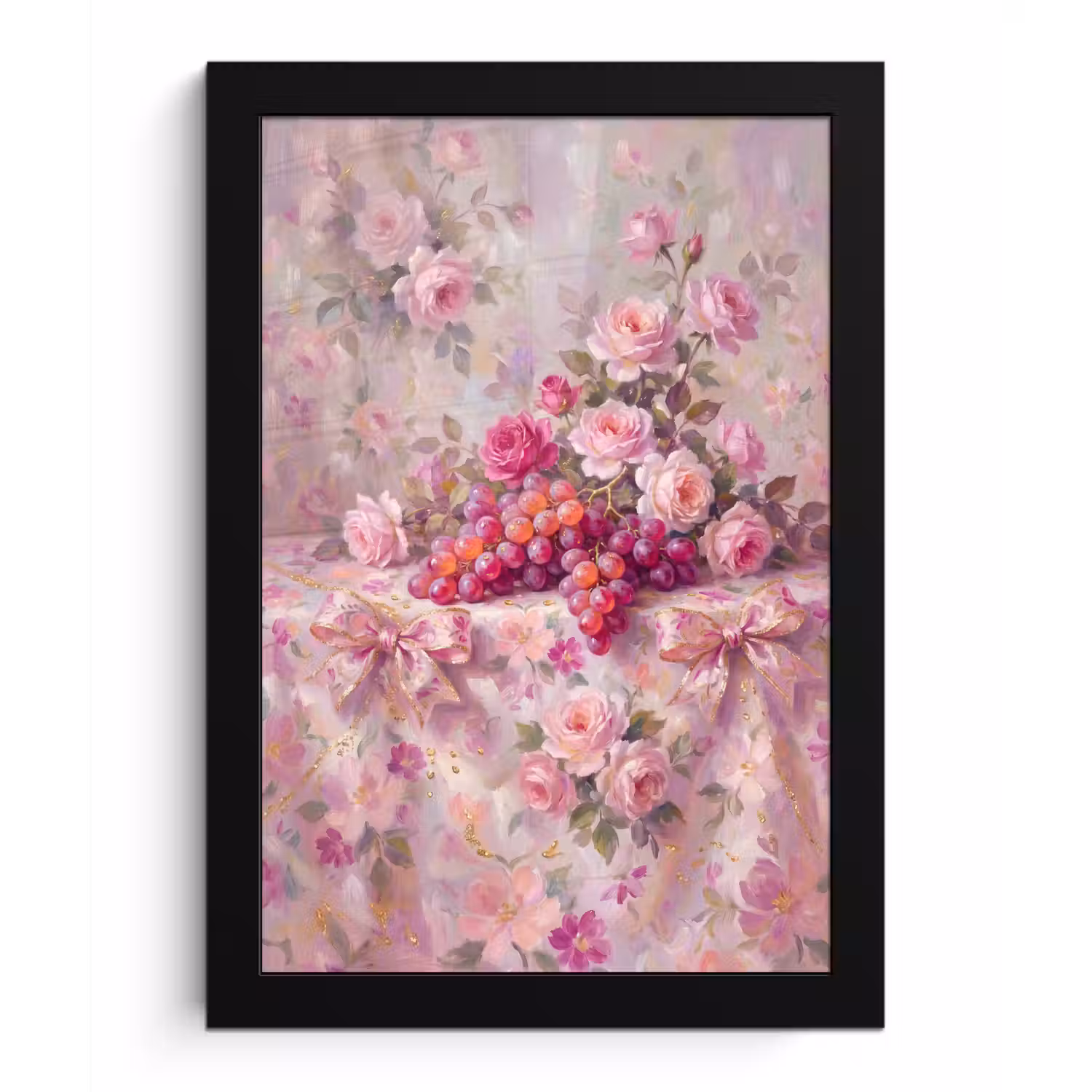 Eten - Bloemen - Stilleven - Roze - Goud fotolijst zwart zonder passe partout klein -3d