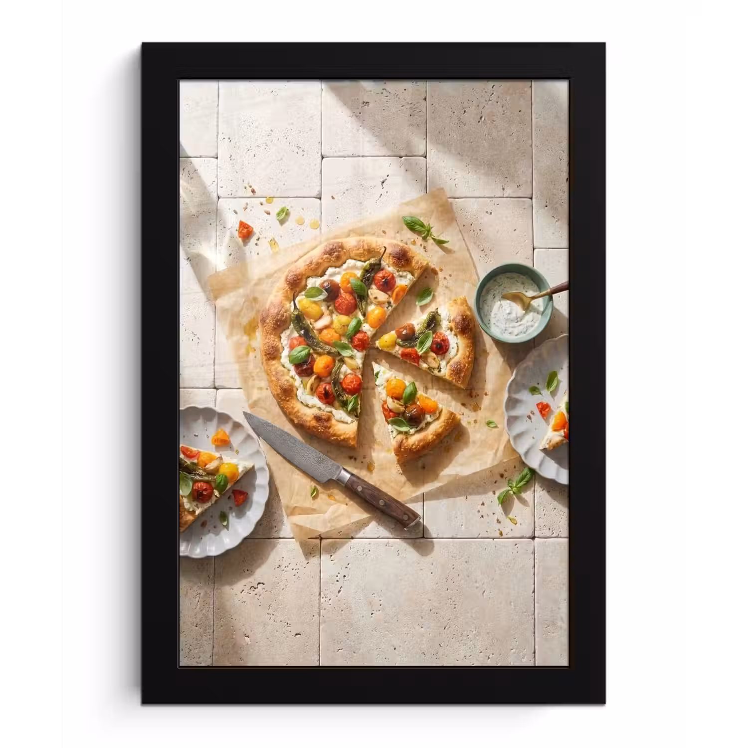 Eten - Tomaten - Basilicum - Maaltijd - Vers fotolijst zwart zonder passe partout klein -3d