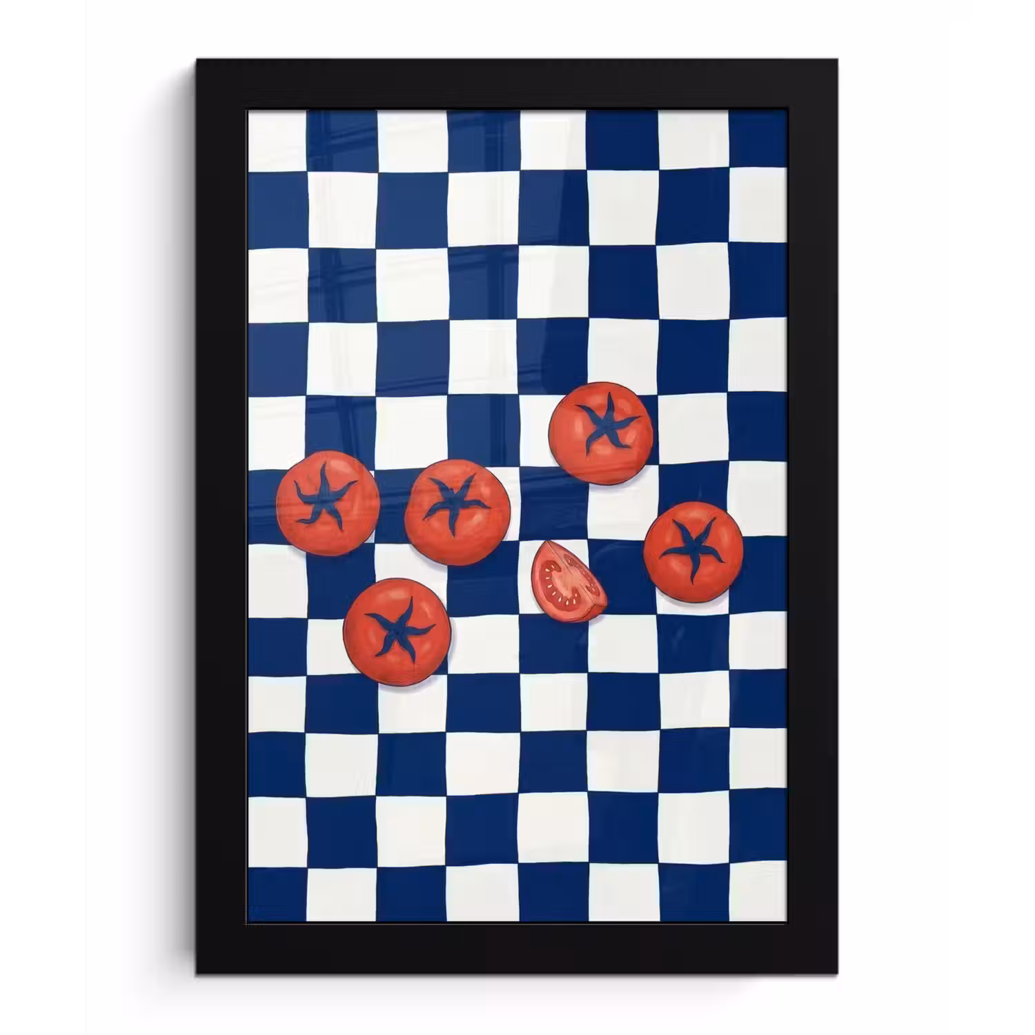 Eten - Tomaten - Keuken - Illustratie - Rood-Blauw fotolijst zwart zonder passe partout klein -3d
