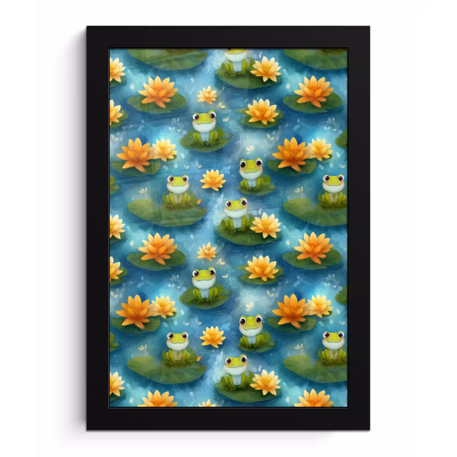 Kikker - Lelies - Groen fotolijst zwart zonder passe partout klein 224 -3d