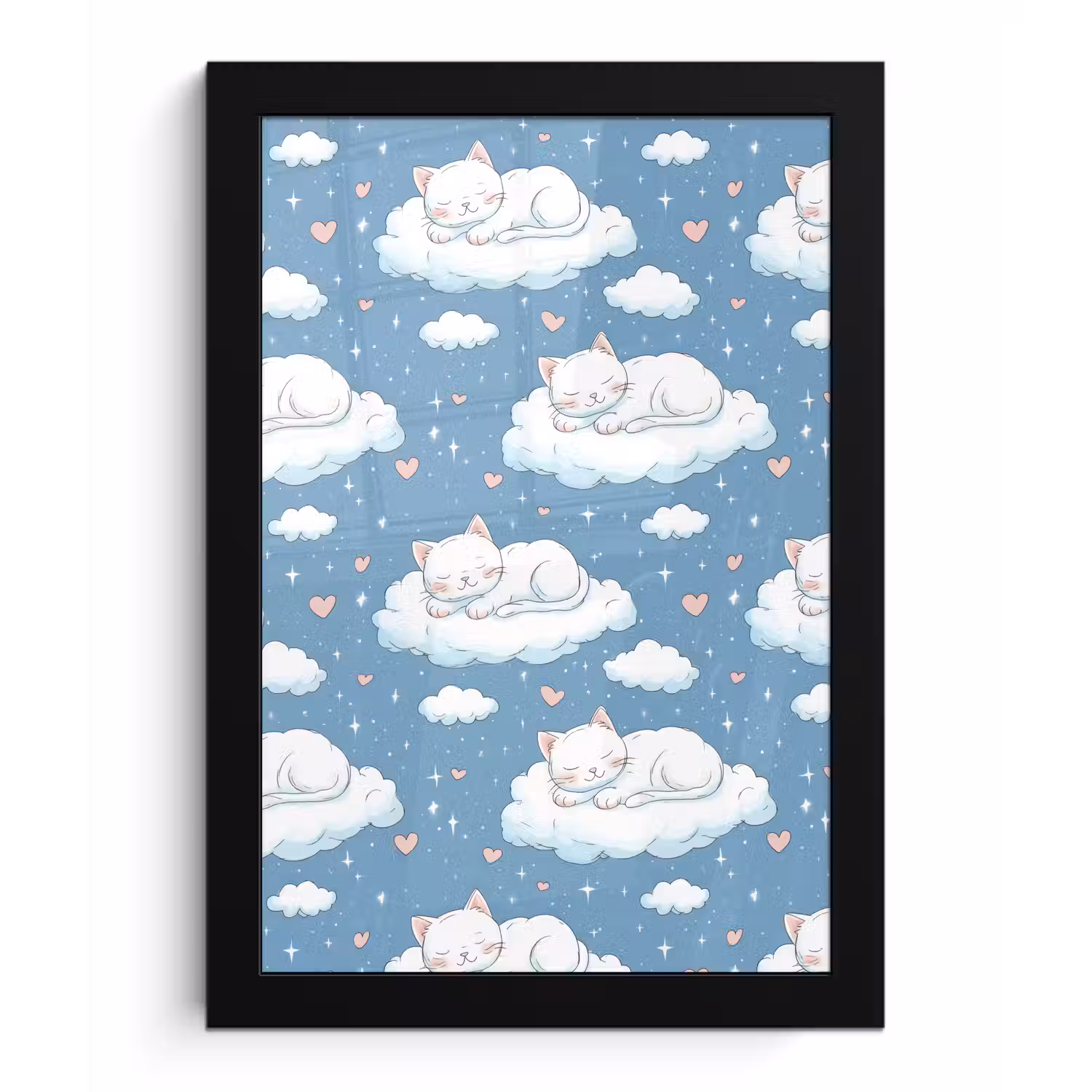 Kitten - Wolken - Blauw fotolijst zwart zonder passe partout klein 224 -3d