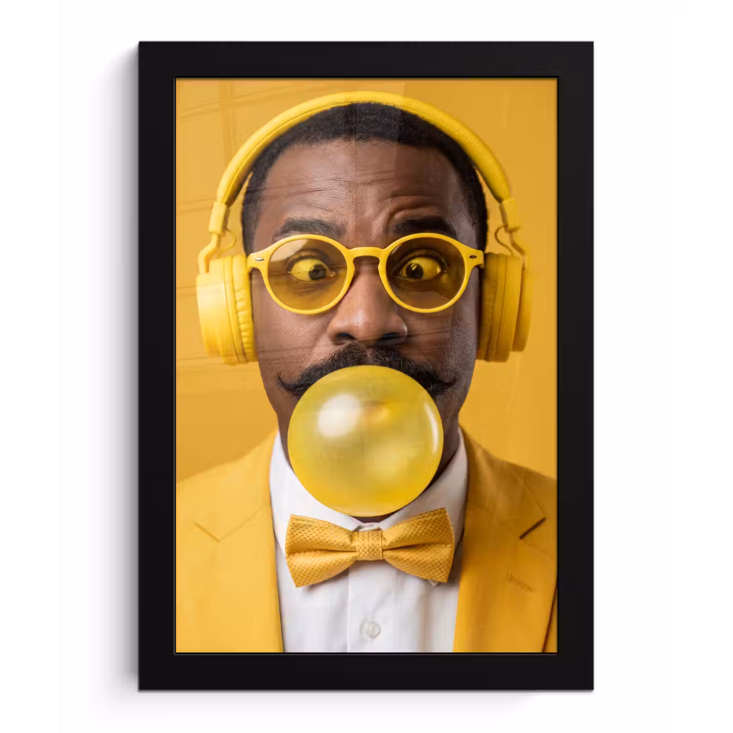 Man - Bubblegum - Portret - Geel - Modern fotolijst zwart zonder passe partout klein -3d
