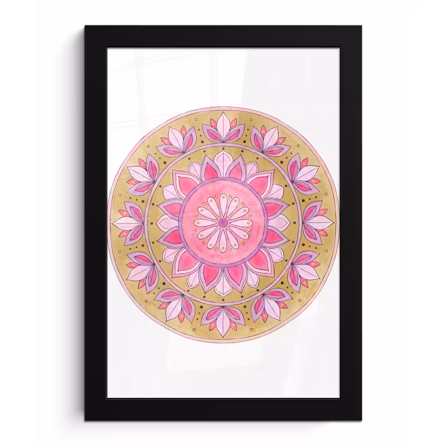 Mandala - Patroon - Kunst - Aquarel - Roze fotolijst zwart zonder passe partout klein -3d
