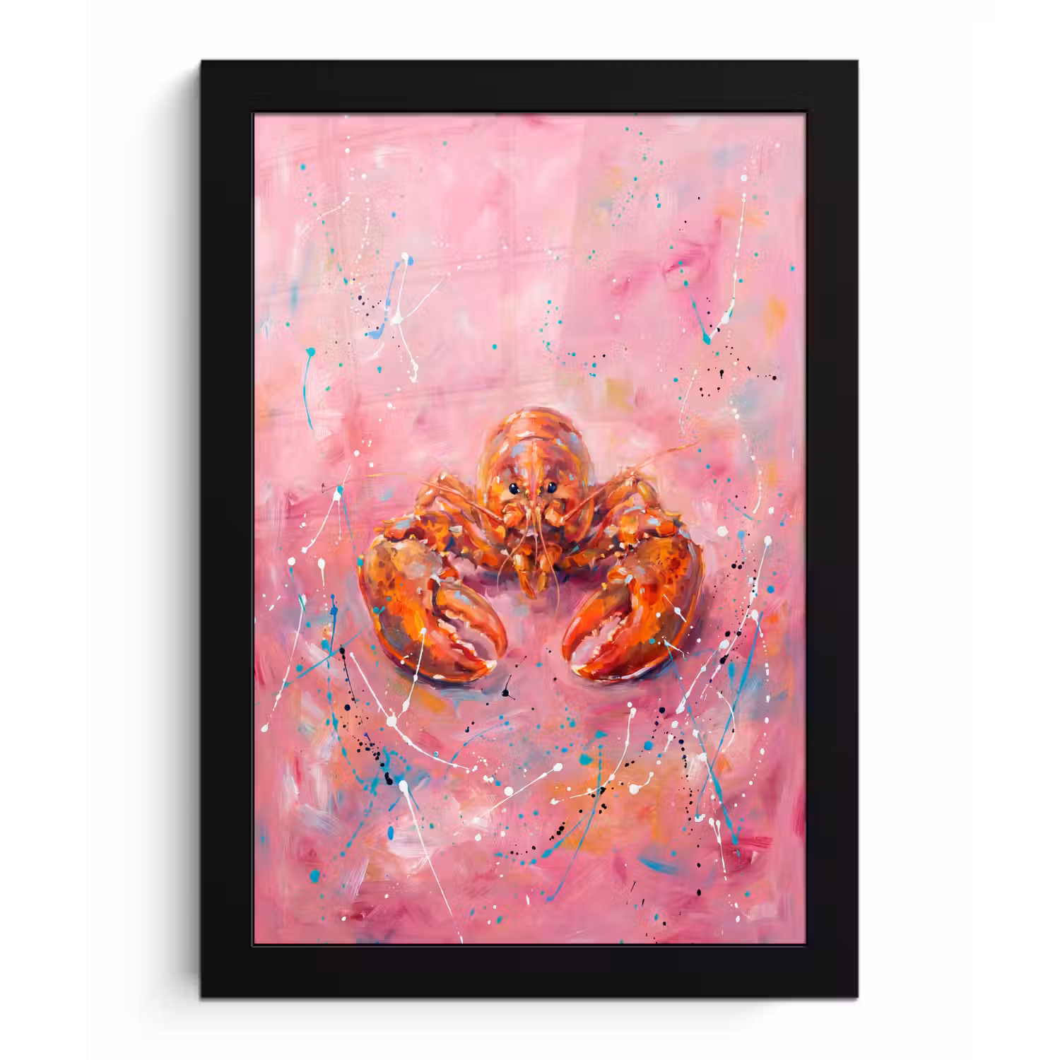 Zeeleven - Kreeft - Spatters - Abstract - Roze fotolijst zwart zonder passe partout klein -3d