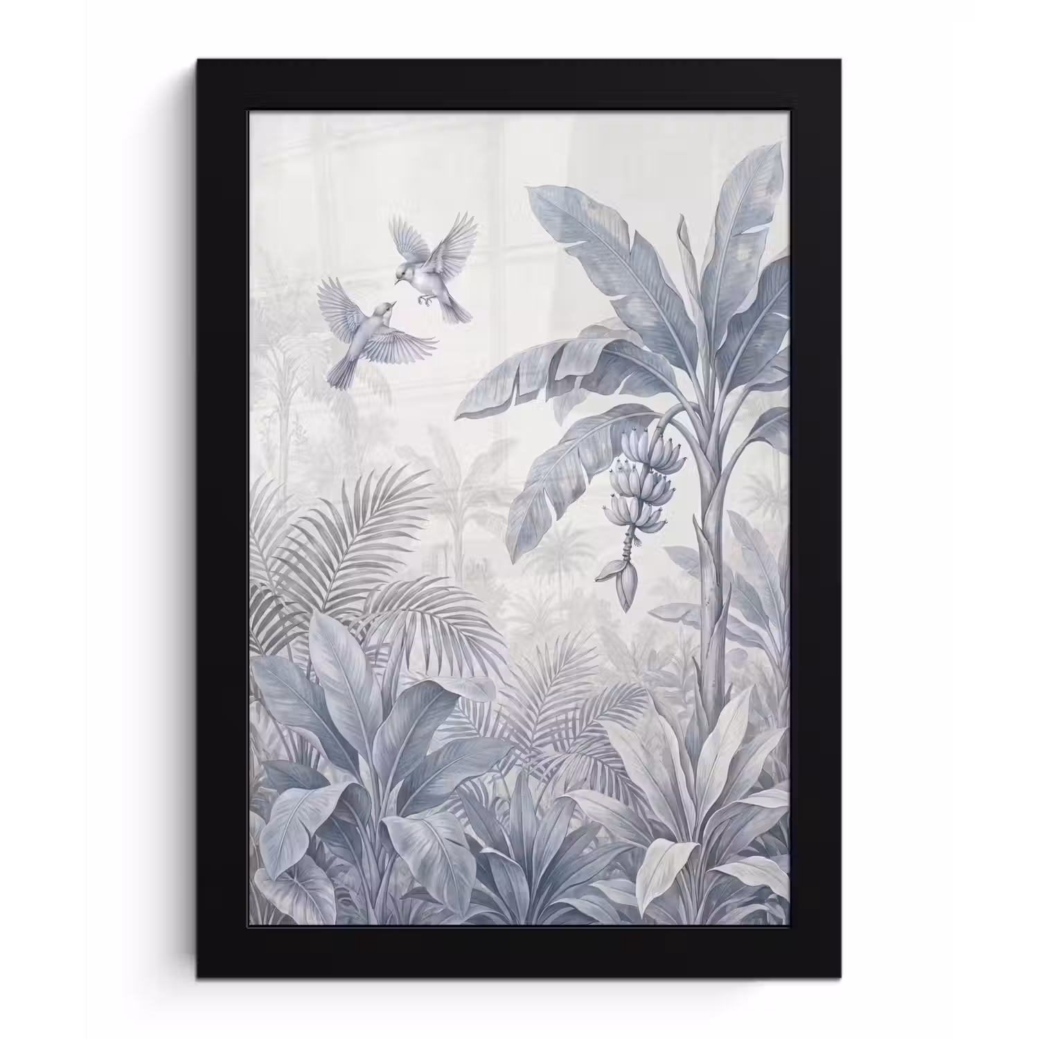 Natuur - Vogel - Jungle - Illustratie - Blauw fotolijst zwart zonder passe partout klein -3d