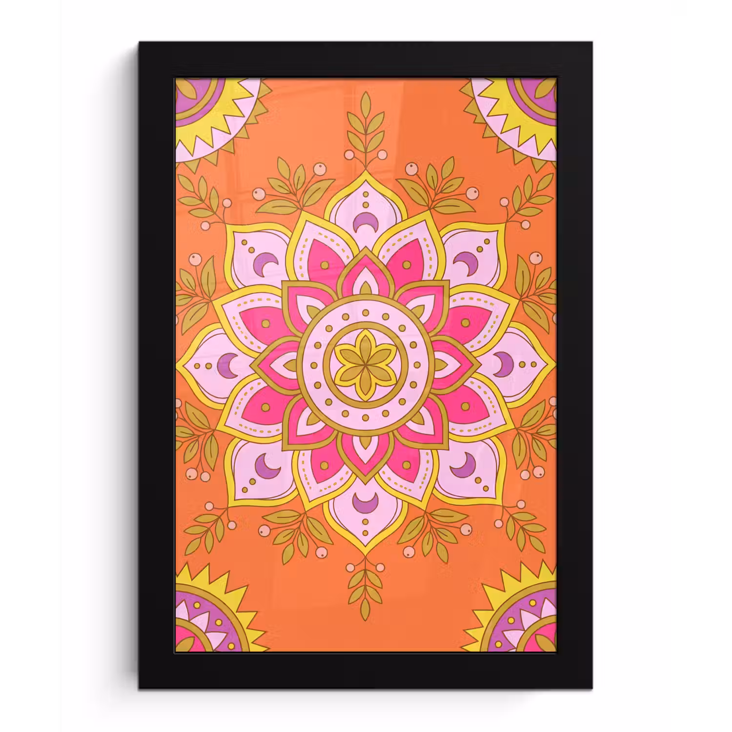 Patroon - Bloemmotief - Decoratie - Abstract - Roze fotolijst zwart zonder passe partout klein -3d