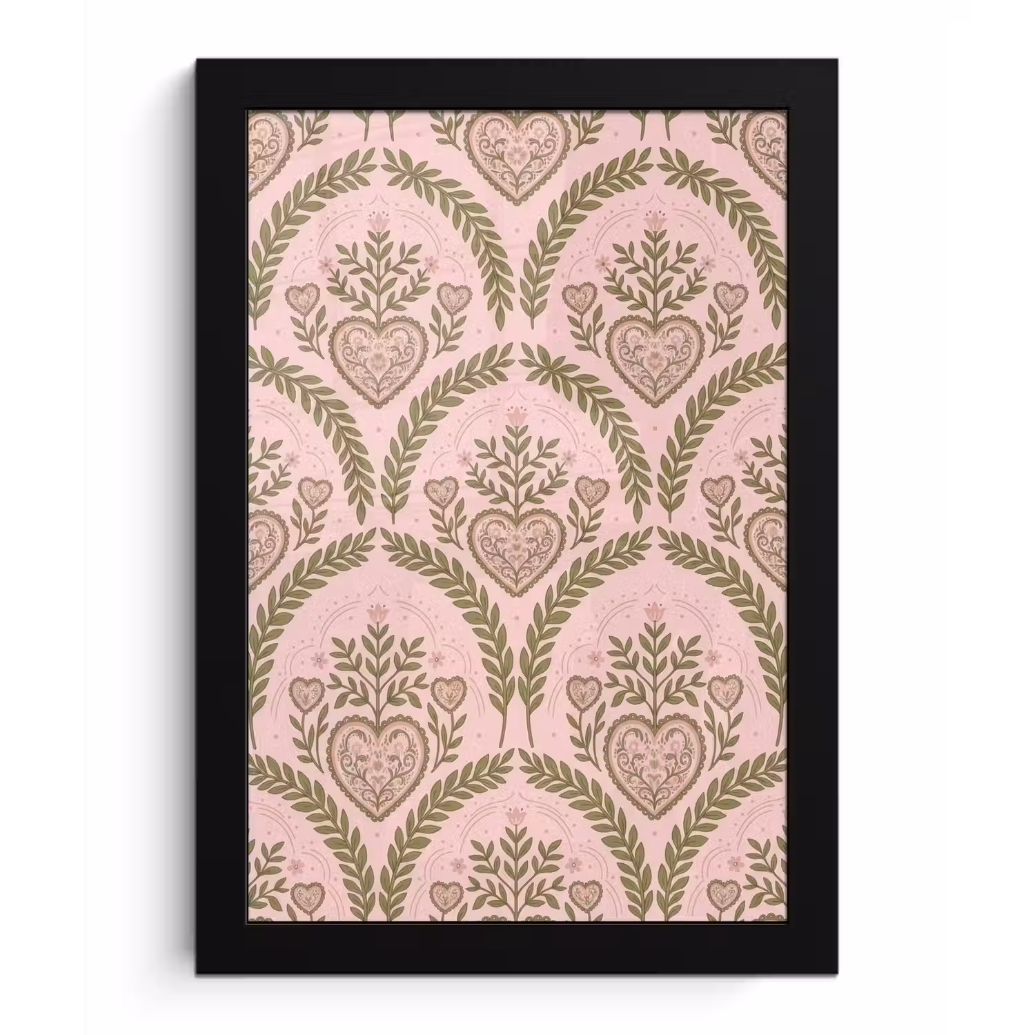 Patroon - Hart - Bloemen - Folkloristisch - Roze fotolijst zwart zonder passe partout klein -3d