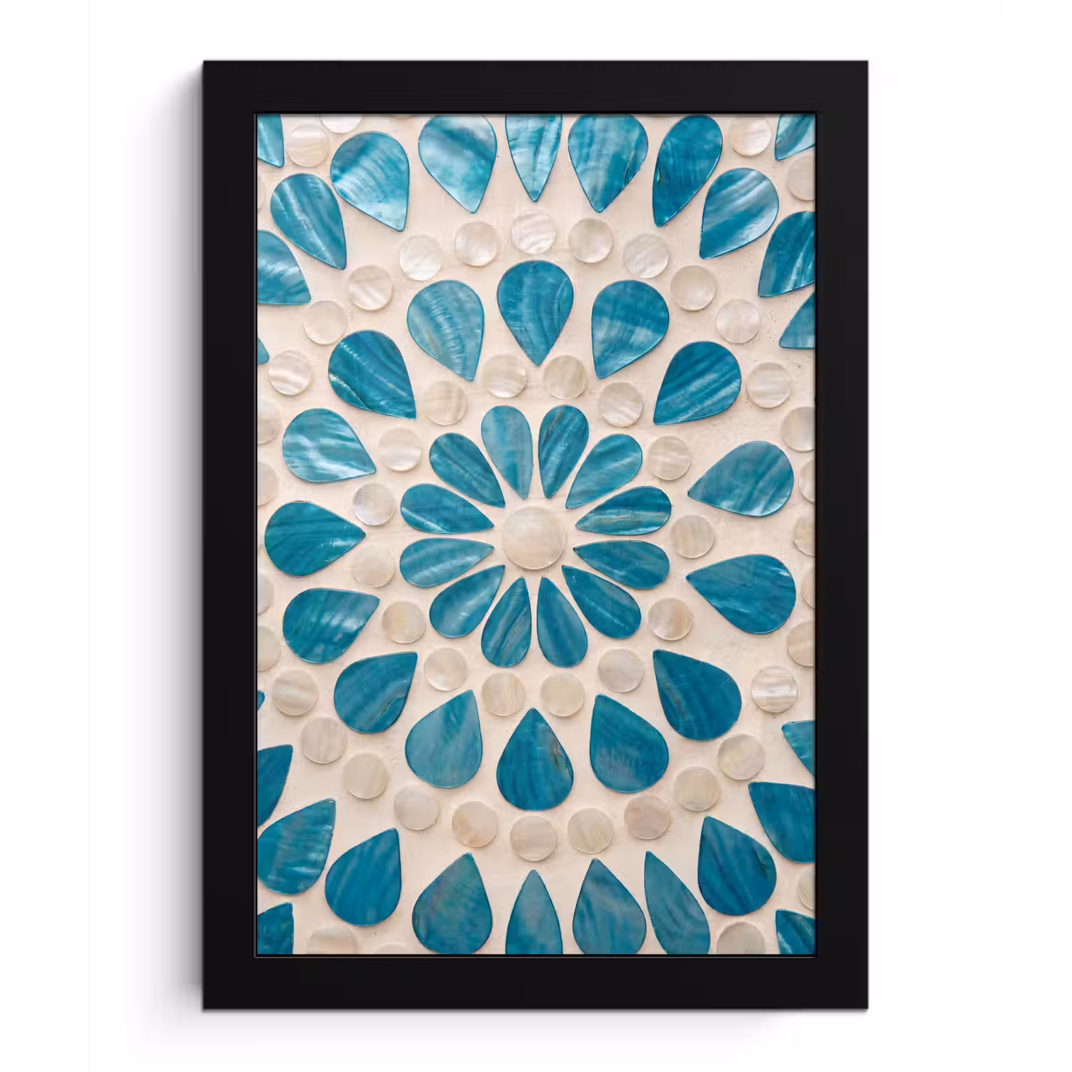 Patroon - Mozaïek - Schelpen - Abstract - Turquoise fotolijst zwart zonder passe partout klein -3d