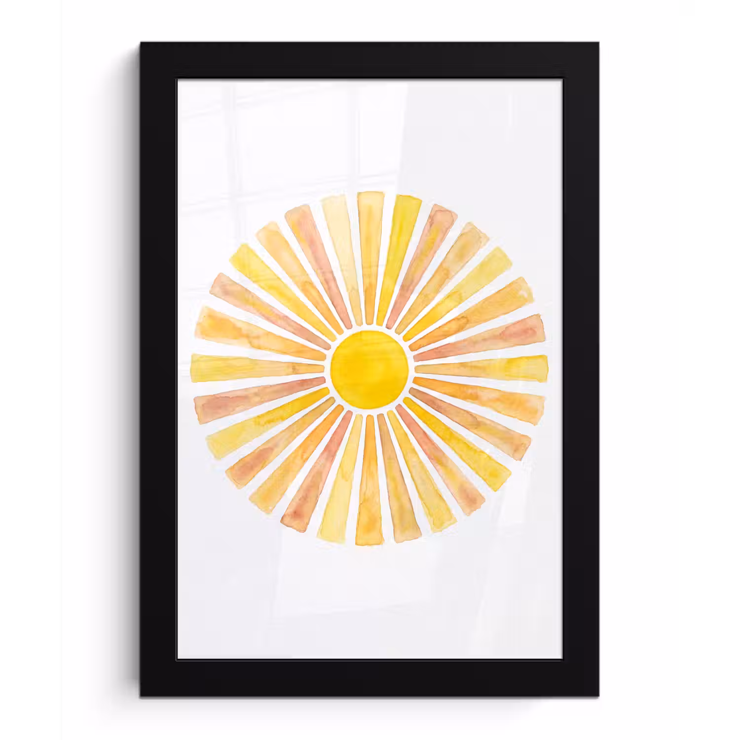 Zon - Stralen - Aquarel - Geel - Abstract fotolijst zwart zonder passe partout klein -3d