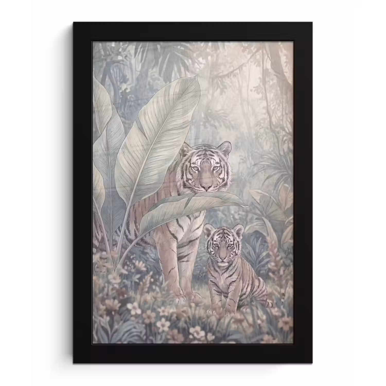 Tijger - Welp - Jungle - Illustratie - Dieren fotolijst zwart zonder passe partout klein -3d