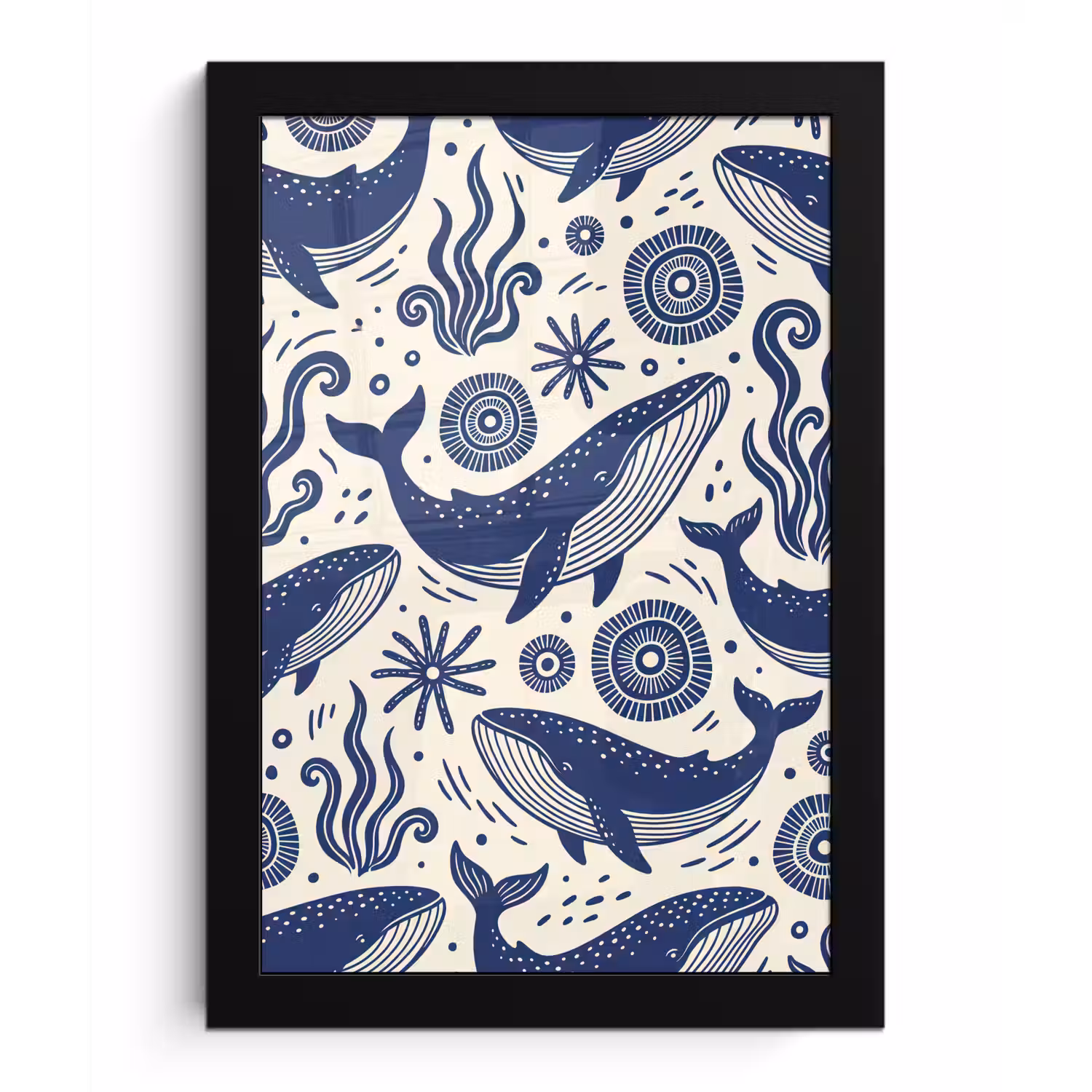 Walvis - Onderwater - Dieren - Abstract - Blauw fotolijst zwart zonder passe partout klein -3d