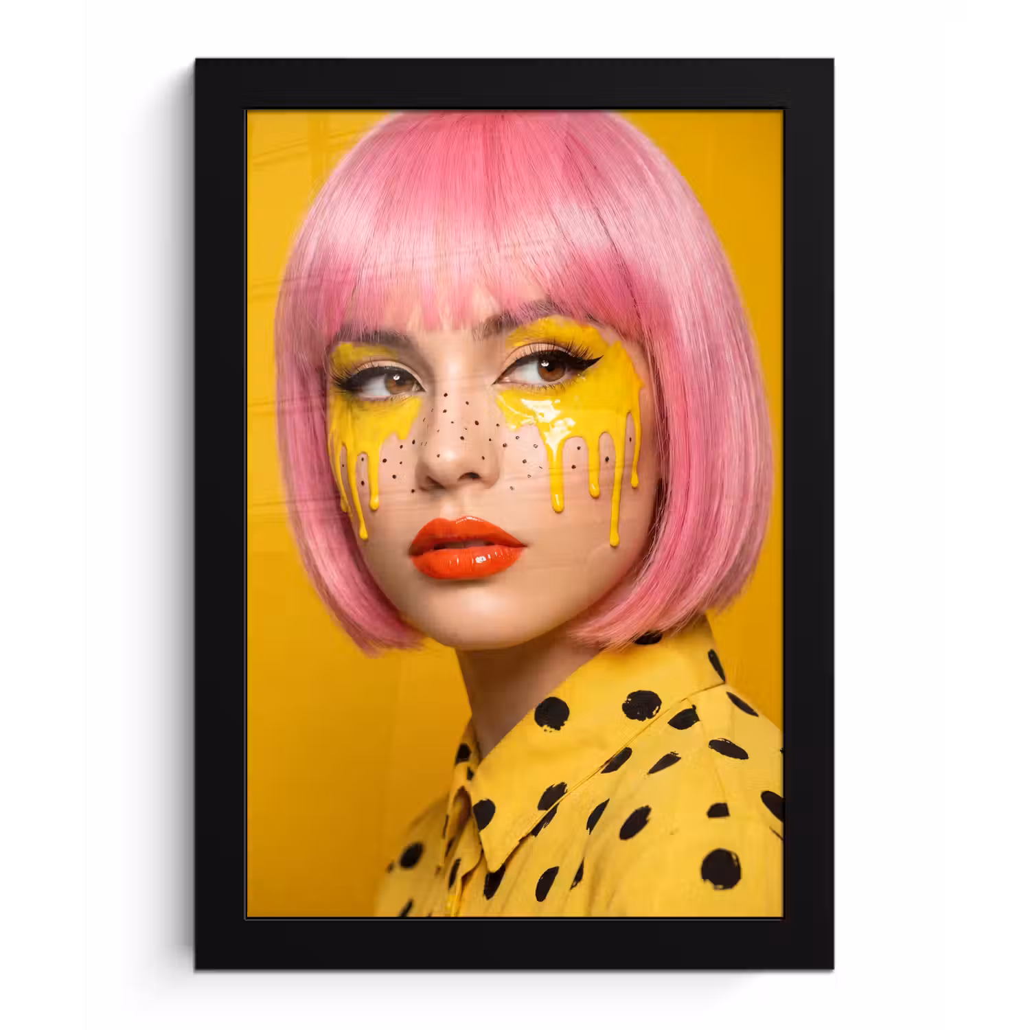 Vrouw - Portret - Abstract - Kleurrijk - Geel fotolijst zwart zonder passe partout klein -3d