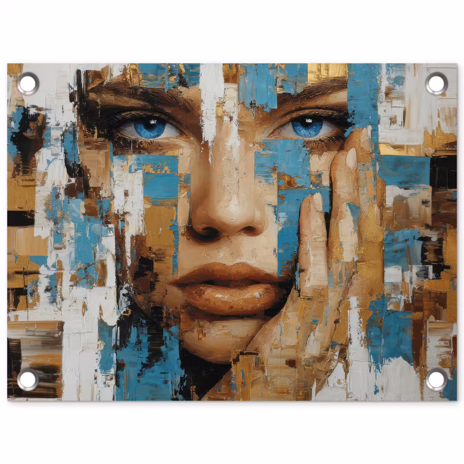 Abstract - Penseelstreken - Blauw - Gezicht tuinposter los doek klein -3d