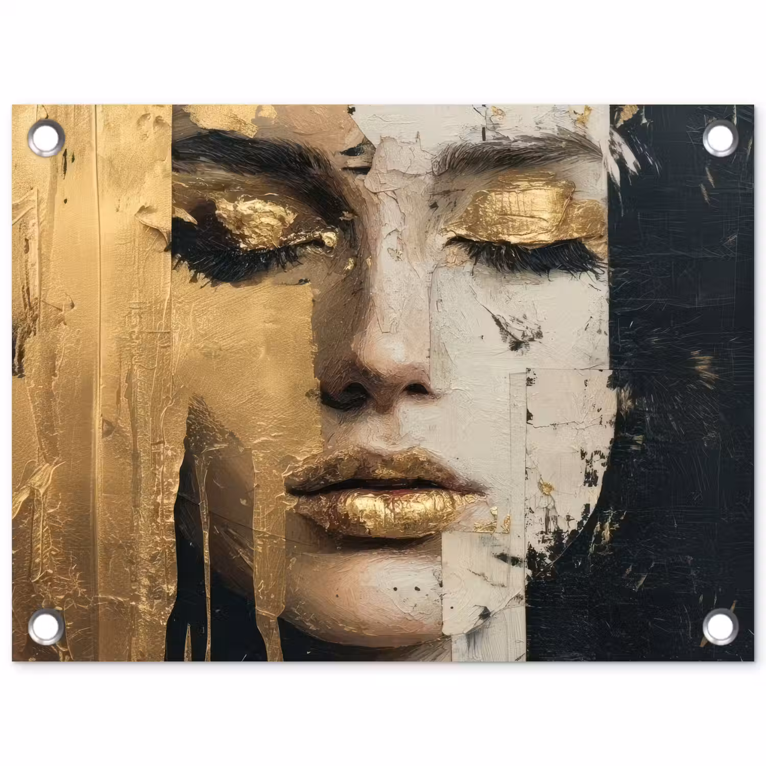 Abstract - Goud - Gezicht - Lippen tuinposter los doek klein -3d