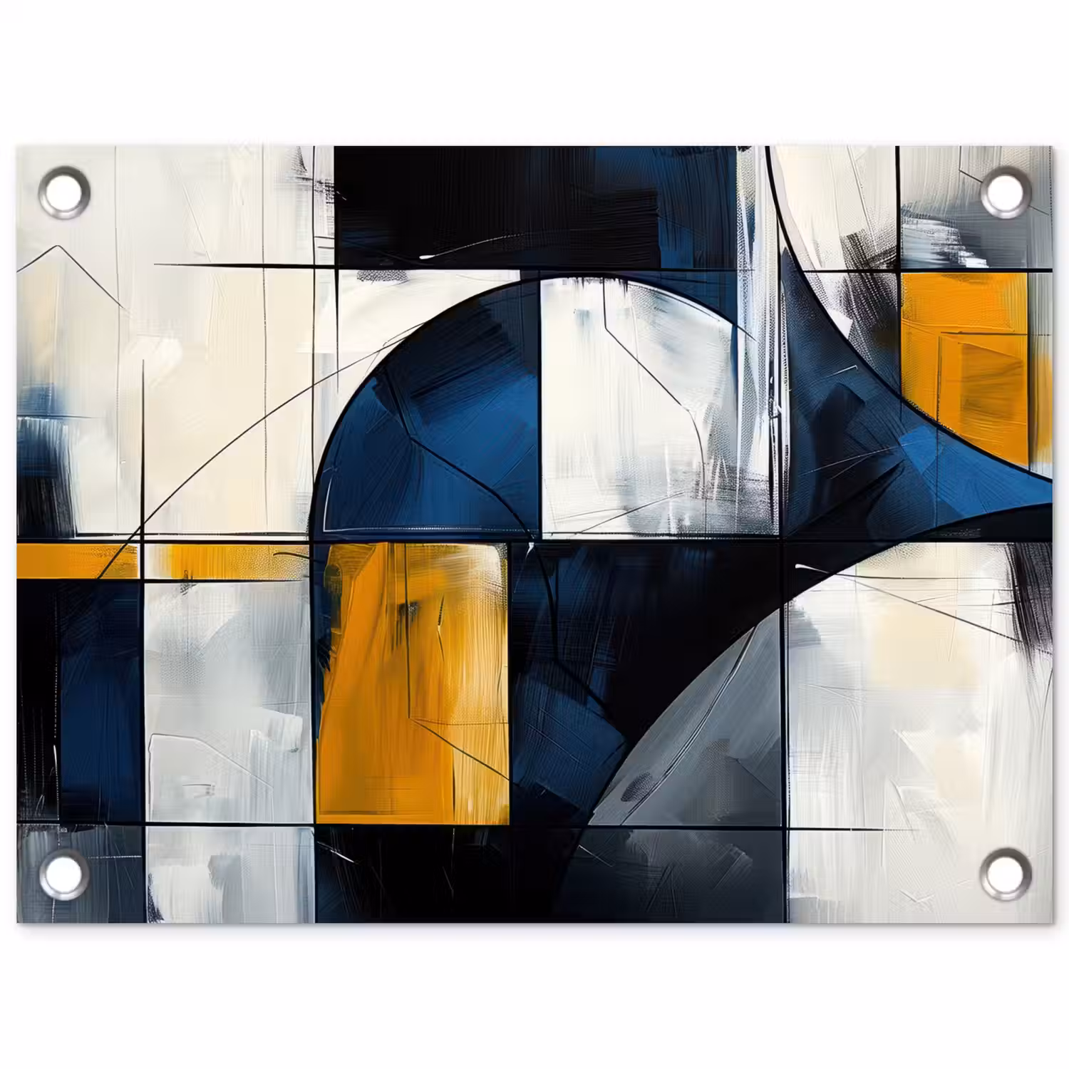 Abstract - Vormen - Goud - Blauw - Geometrisch tuinposter los doek klein -3d