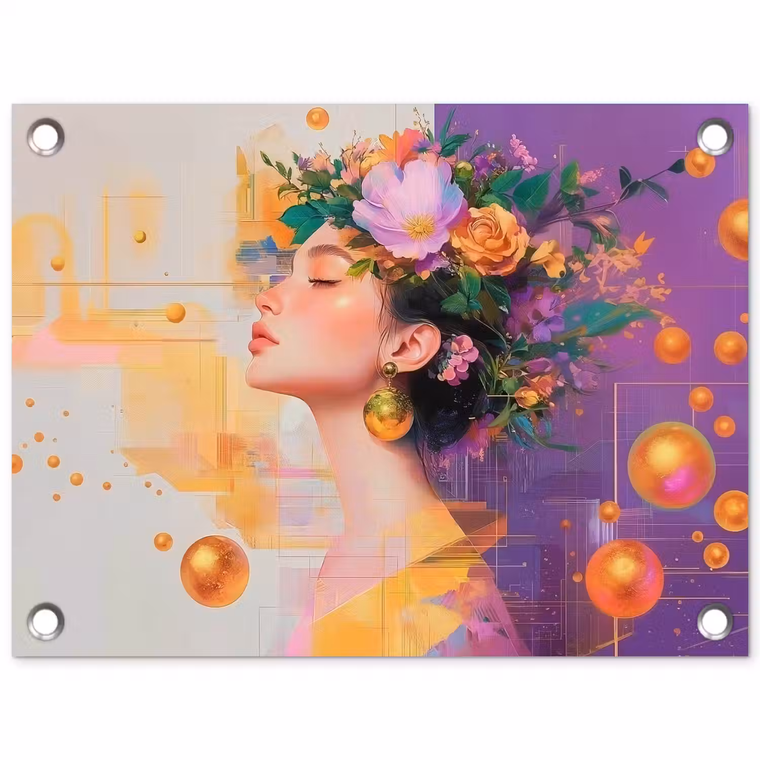 Abstract - Vrouw - Bloemenkroon - Goud tuinposter los doek klein -3d