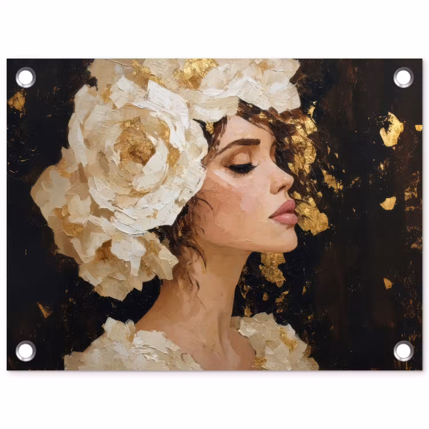 Abstract - Vrouw - Bloemen - Wit tuinposter los doek klein -3d