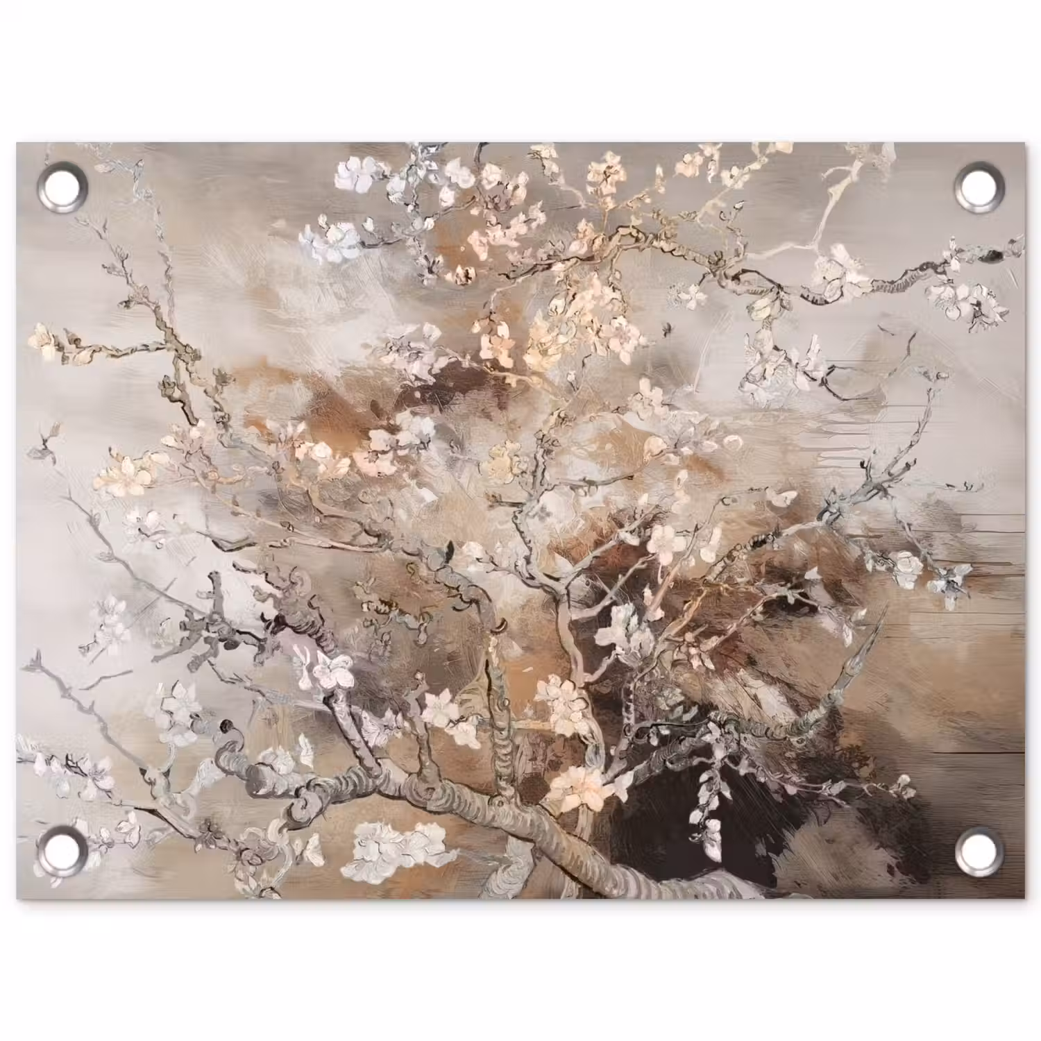 Amandelbloesem - Kunst - Van Gogh - Beige - Abstract tuinposter los doek klein -3d