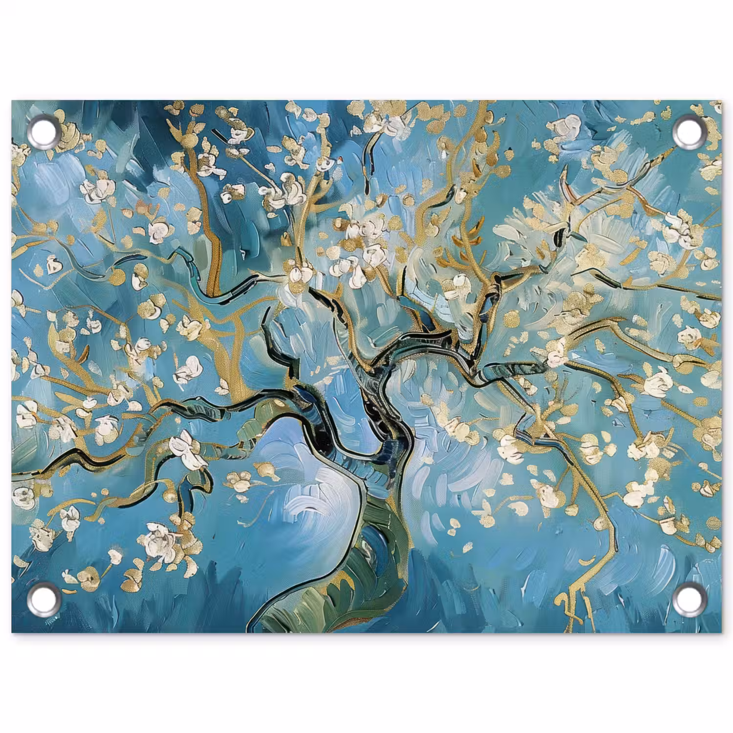 Amandelbloesem boom - Blauw - Abstract tuinposter los doek klein -3d