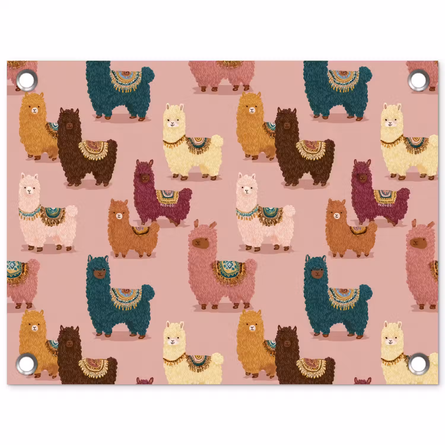 Alpaca's - Patroon - Kleurrijk tuinposter los doek klein 239 -3d