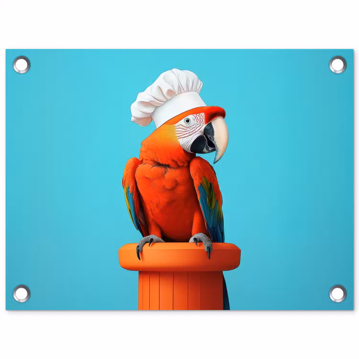 Ara - Koksmuts - Sokkel - Grappig tuinposter los doek klein -3d
