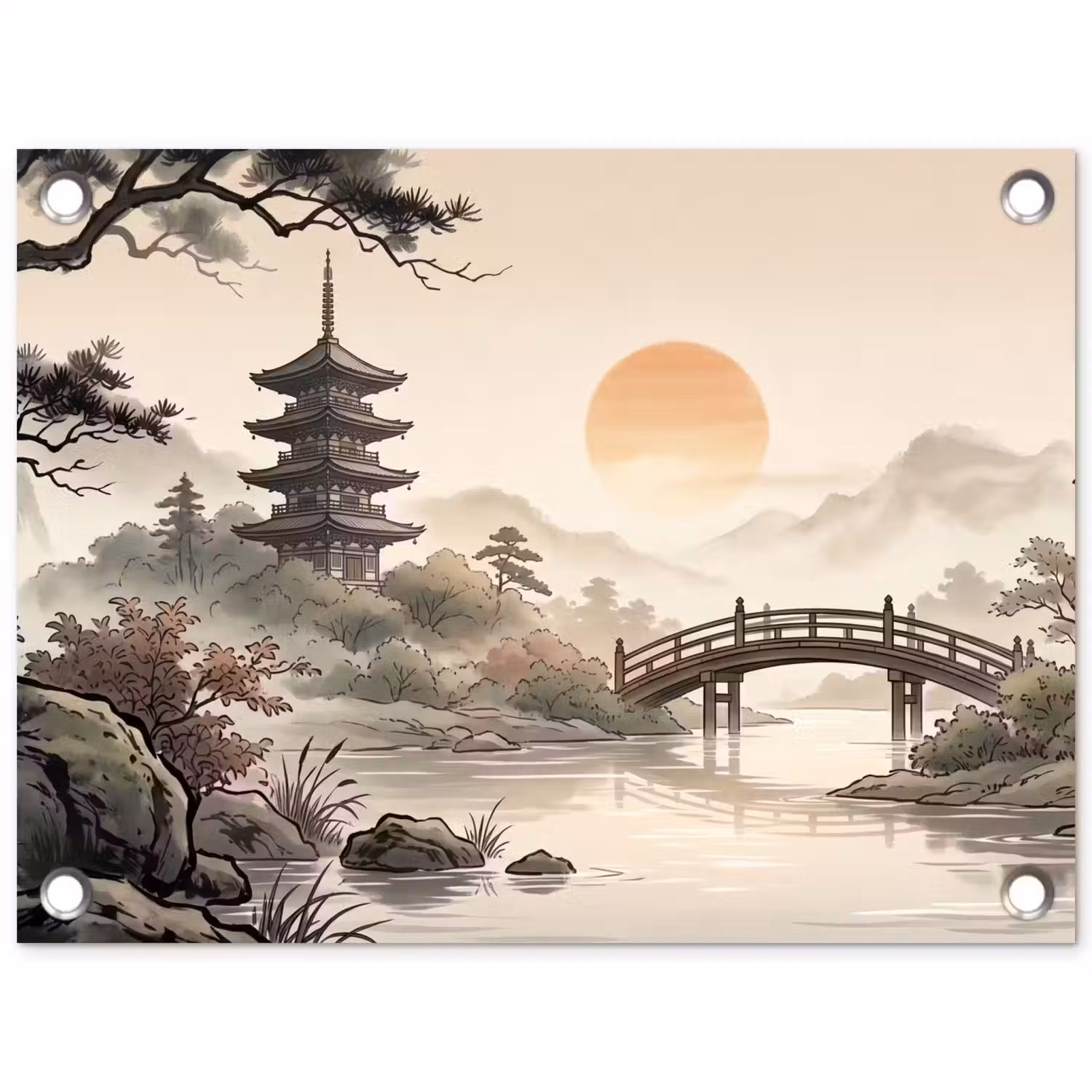 Azië - Landschap - Kleurrijk tuinposter los doek klein -3d