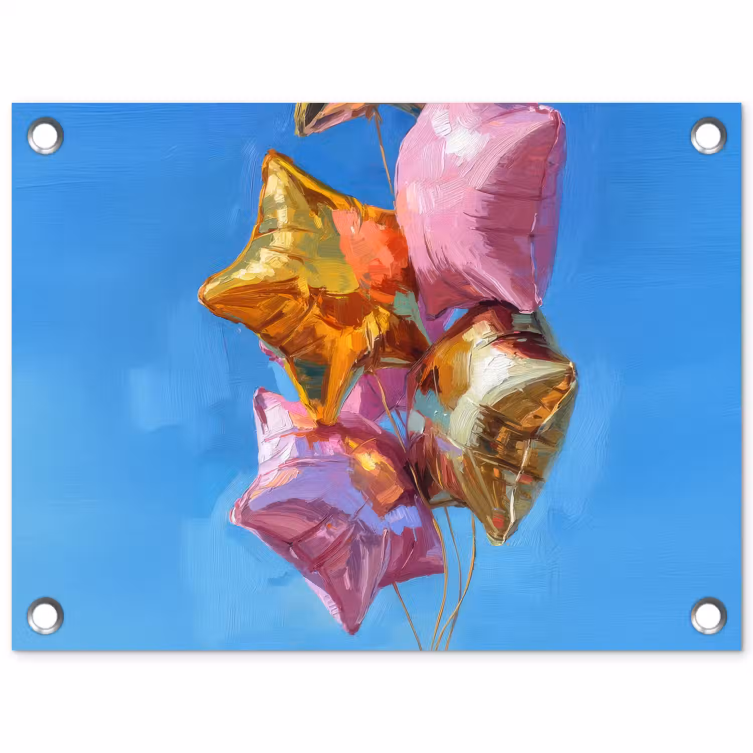 Ballonnen - Goud - Stervorm - Roze tuinposter los doek klein -3d