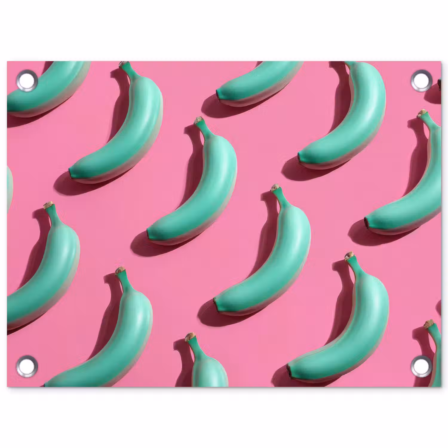 Bananen - Patroon - Blauw - Roze tuinposter los doek klein -3d