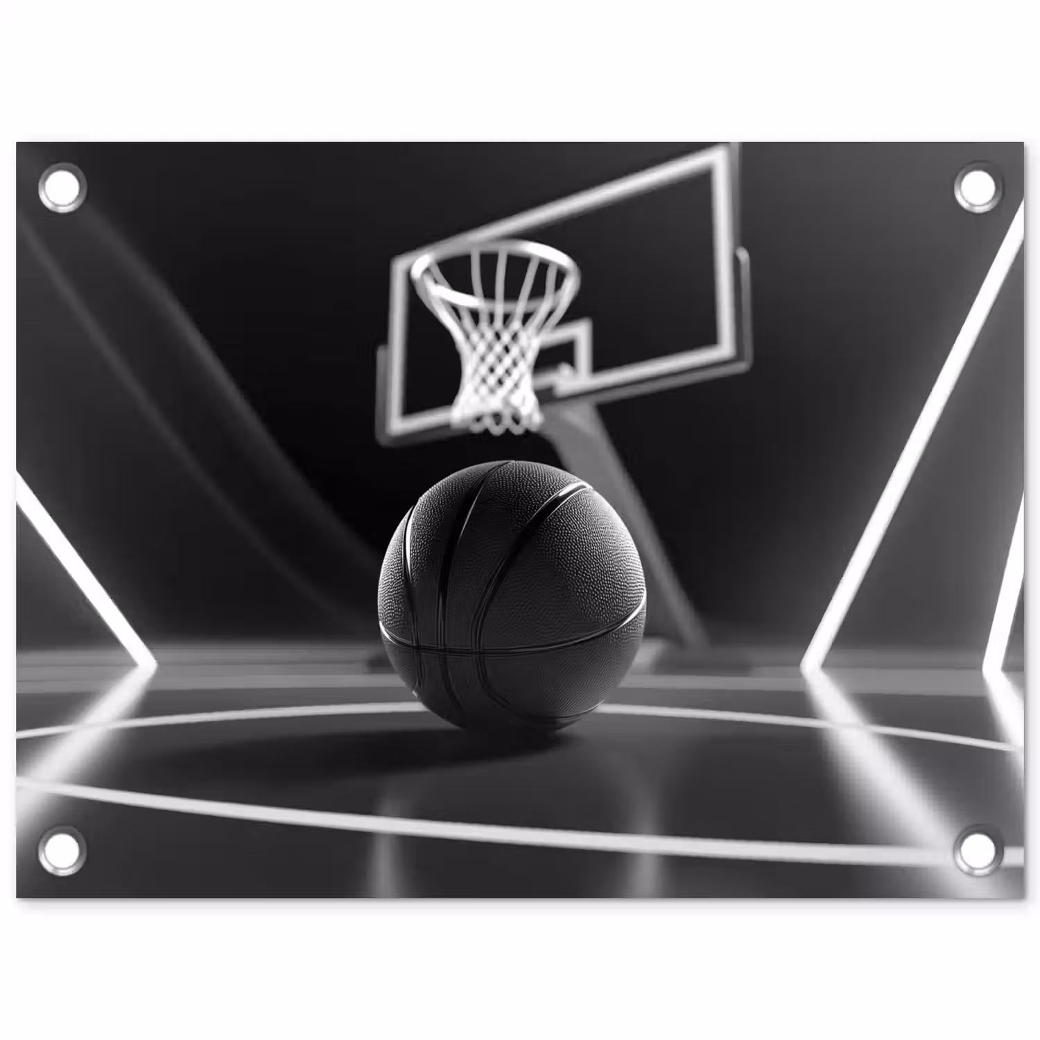 Basketbal - Basketbalveld - Lichtlijnen tuinposter los doek klein -3d
