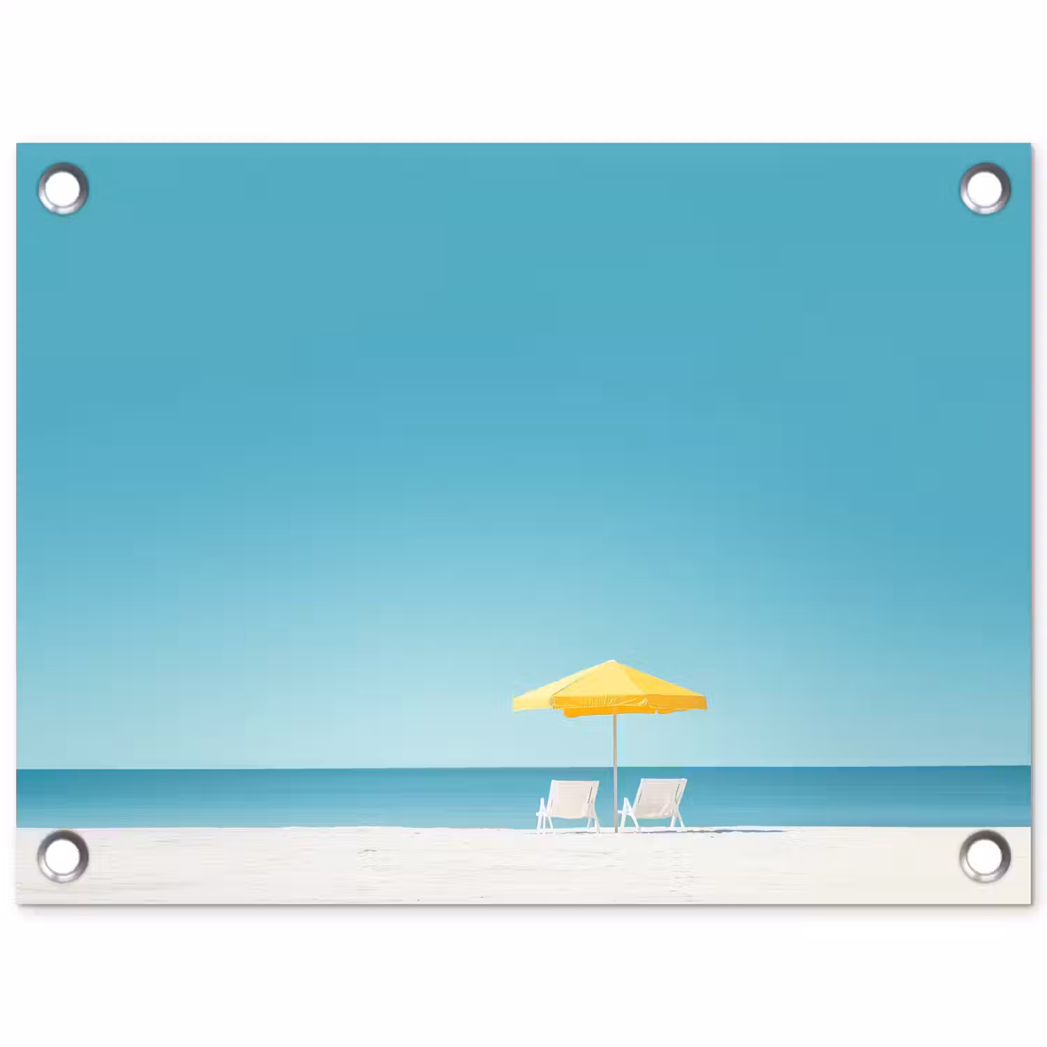 Strand - Blauwe lucht - Geel - Parasol tuinposter los doek klein -3d