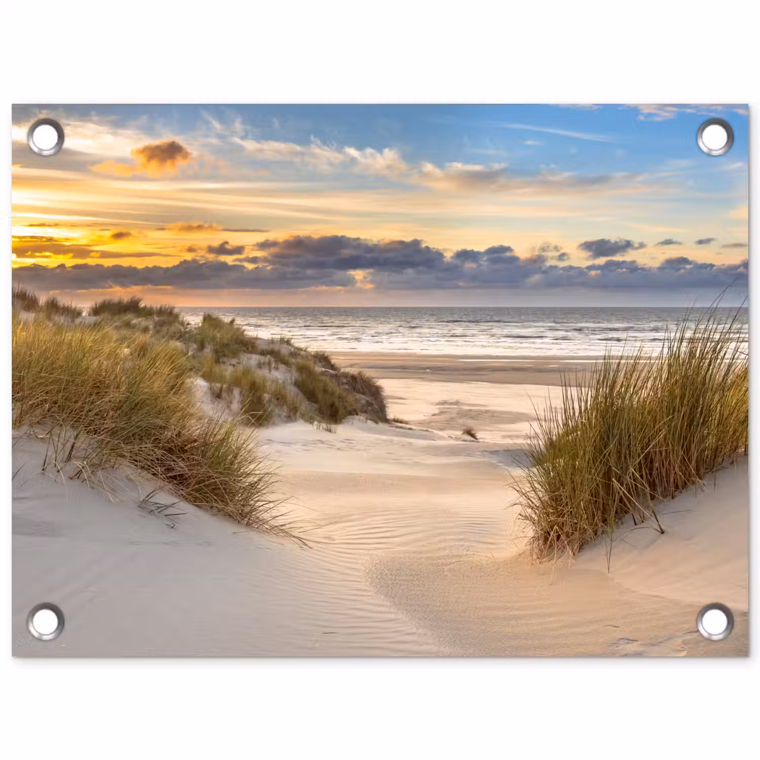 Strand - Duin - Gras - Zonsondergang - Zee tuinposter los doek klein -3d