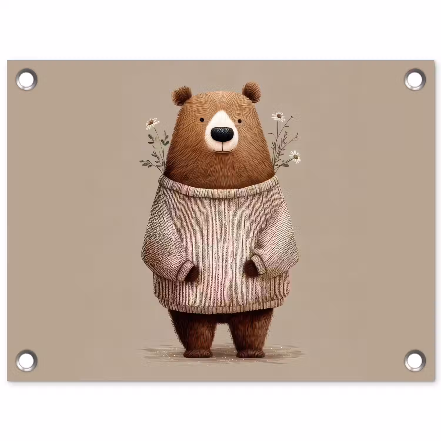 Beer - Witte bloemen - Knus tuinposter los doek klein -3d