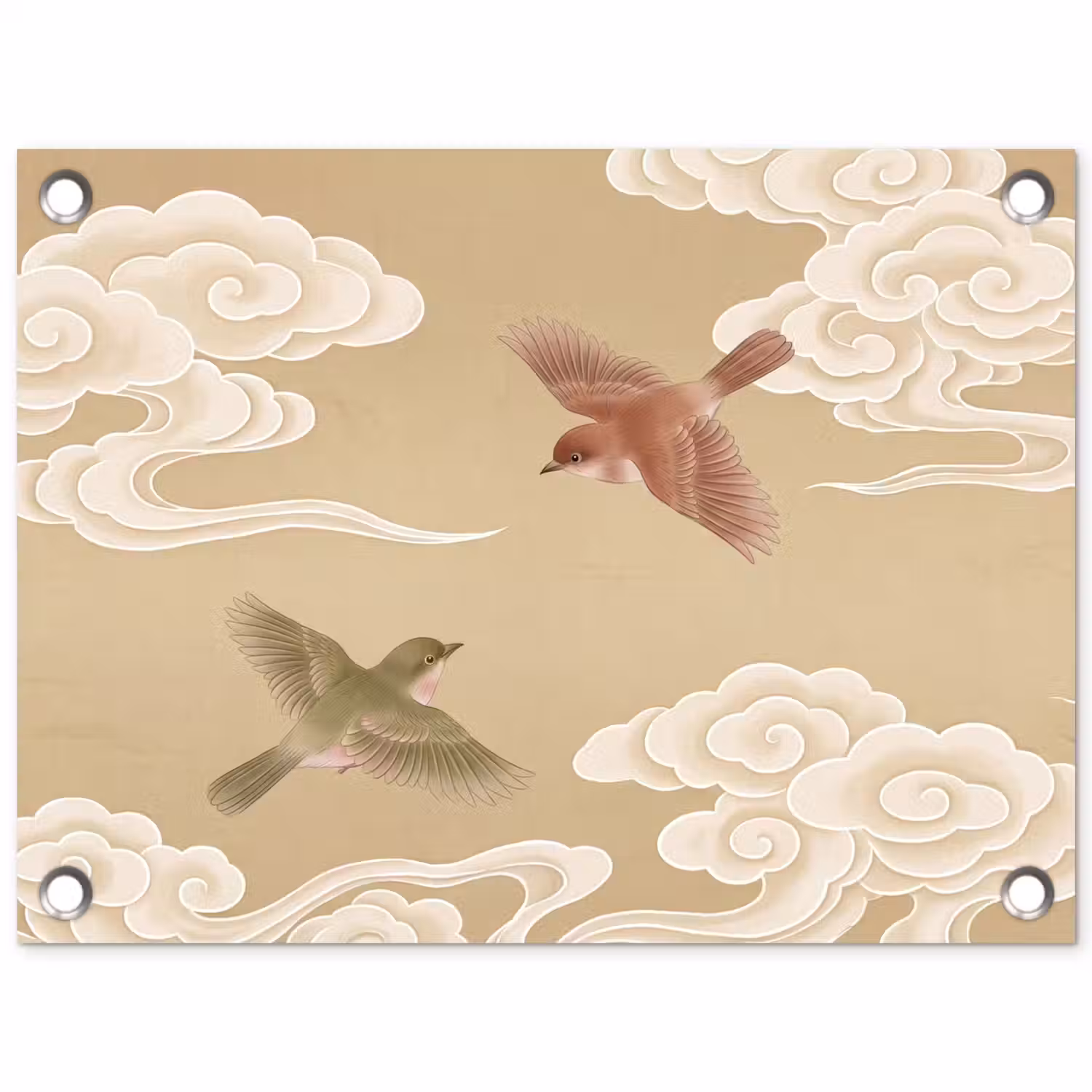 Vogels - Vliegen - Beige tuinposter los doek klein -3d