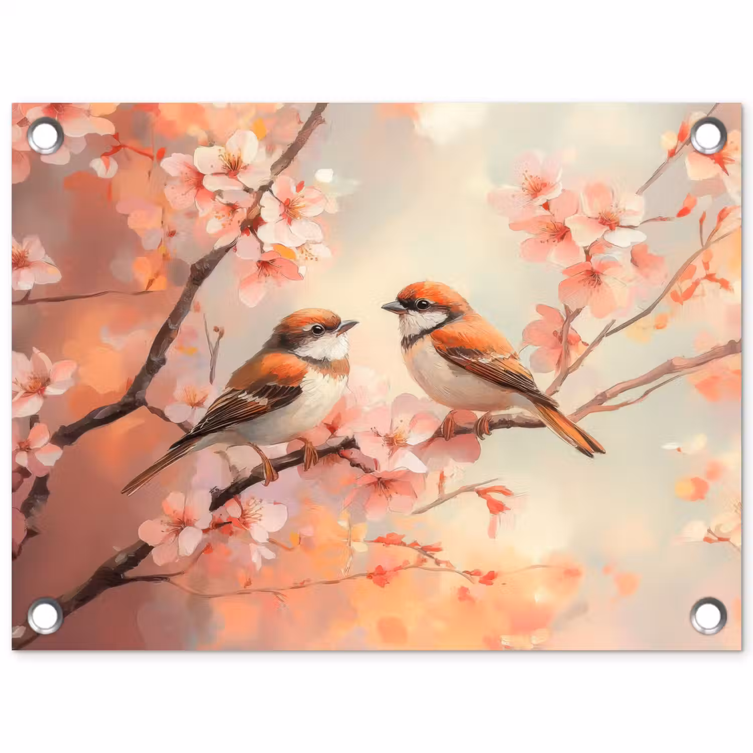 Vogels - Romantic - Bloesemtak tuinposter los doek klein -3d