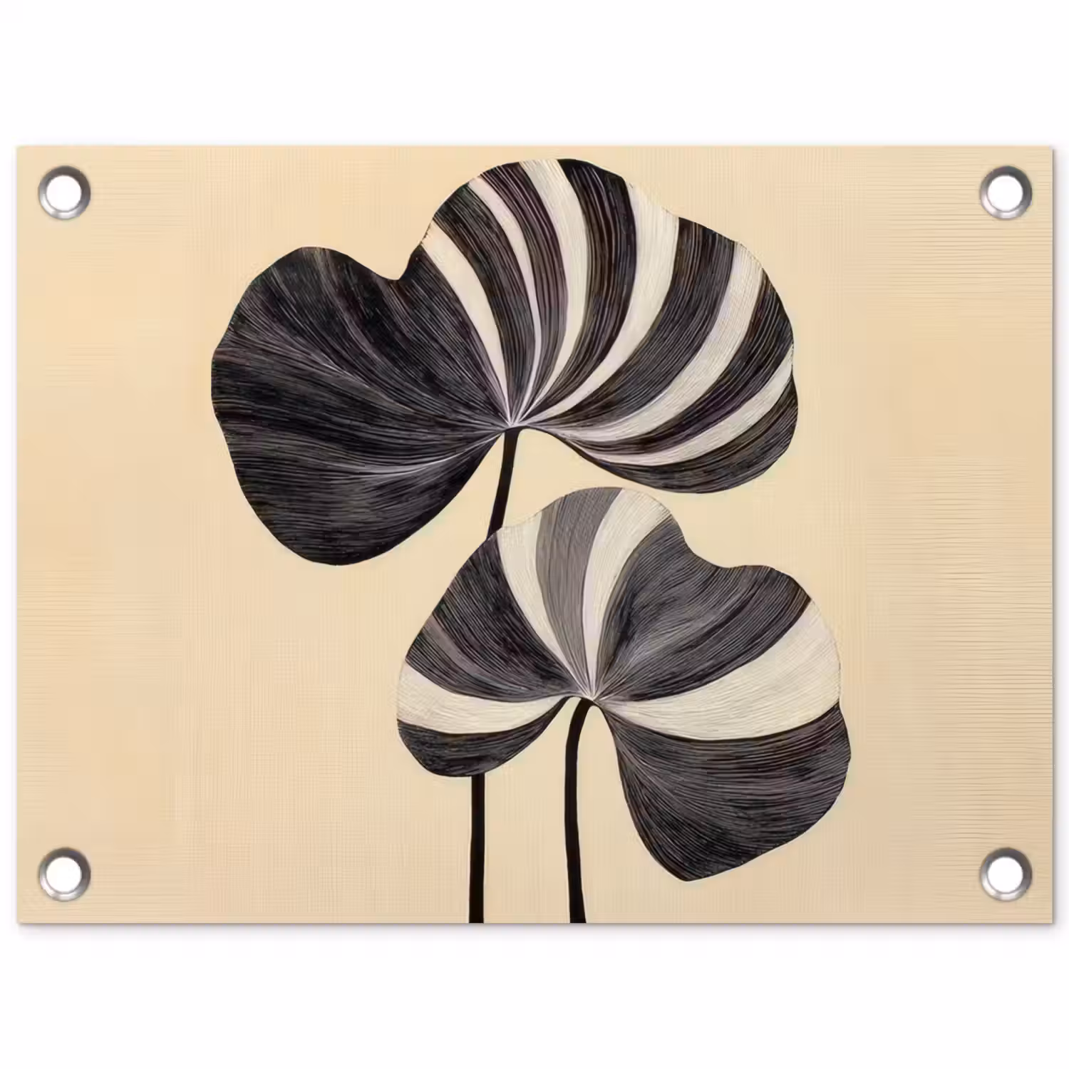 Zwart - Bladeren - Strepen - Minimalistisch tuinposter los doek klein -3d