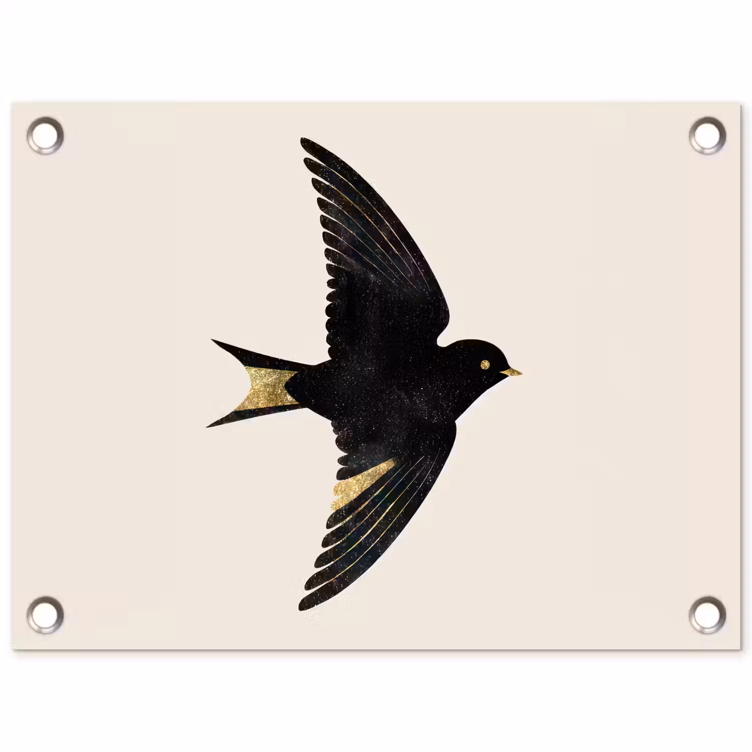 Zwarte zwaluw - Gouden accenten - Lichte achtergrond tuinposter los doek klein -3d
