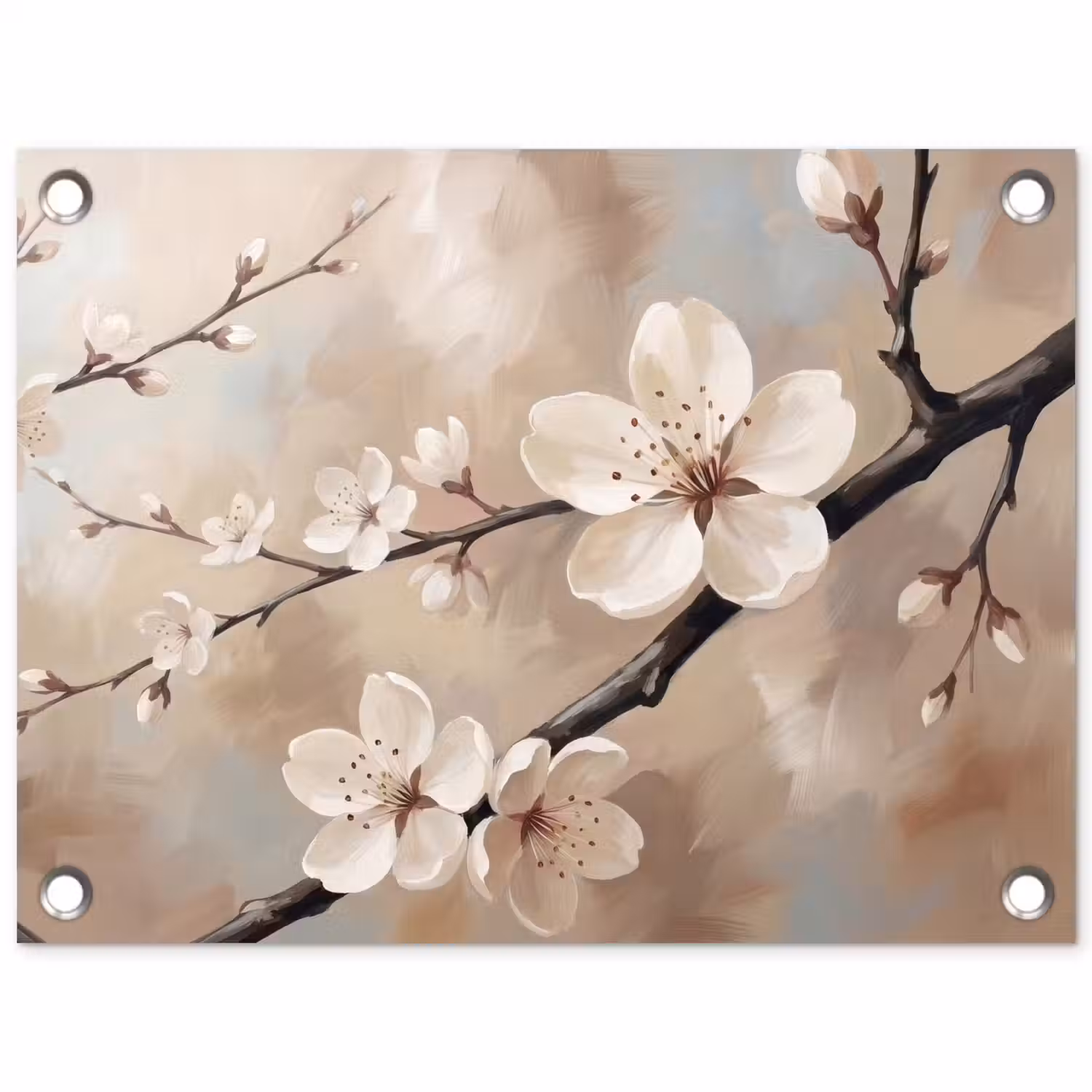 Bloesem - Takken - Schilderij - Beige - Serene tuinposter los doek klein -3d