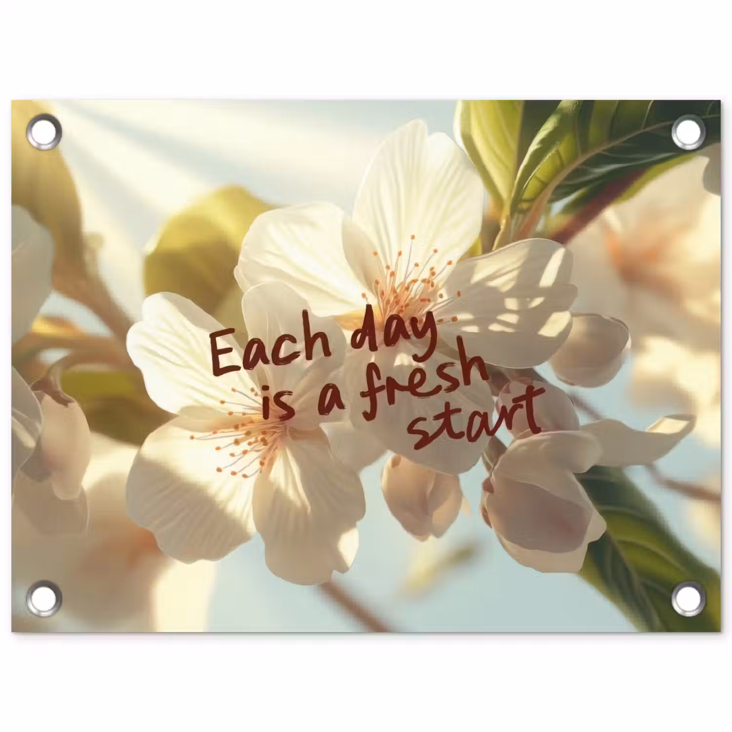 Bloesems - Zonlicht - Quote - Wit tuinposter los doek klein -3d