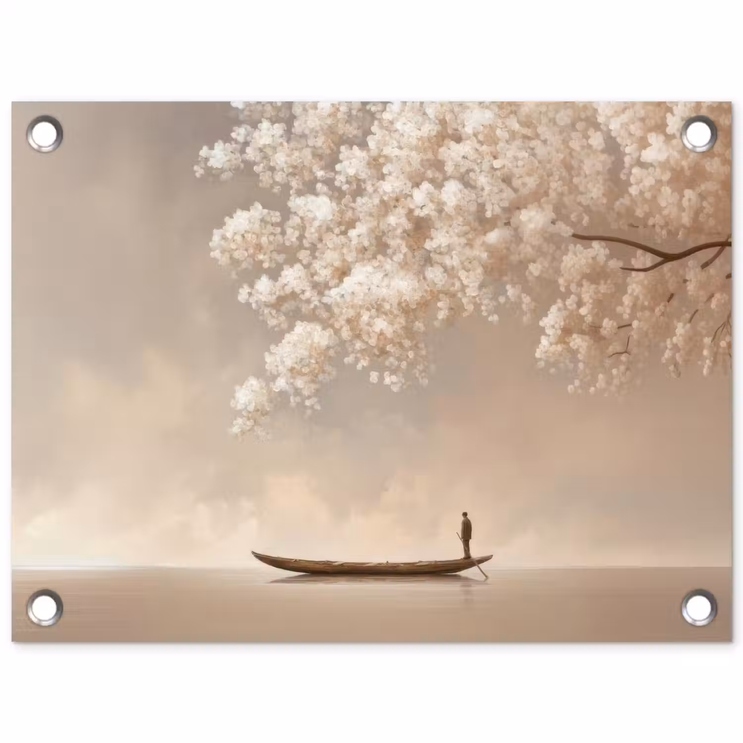 Bloesems - Wit - Boot - Minimalistisch tuinposter los doek klein -3d