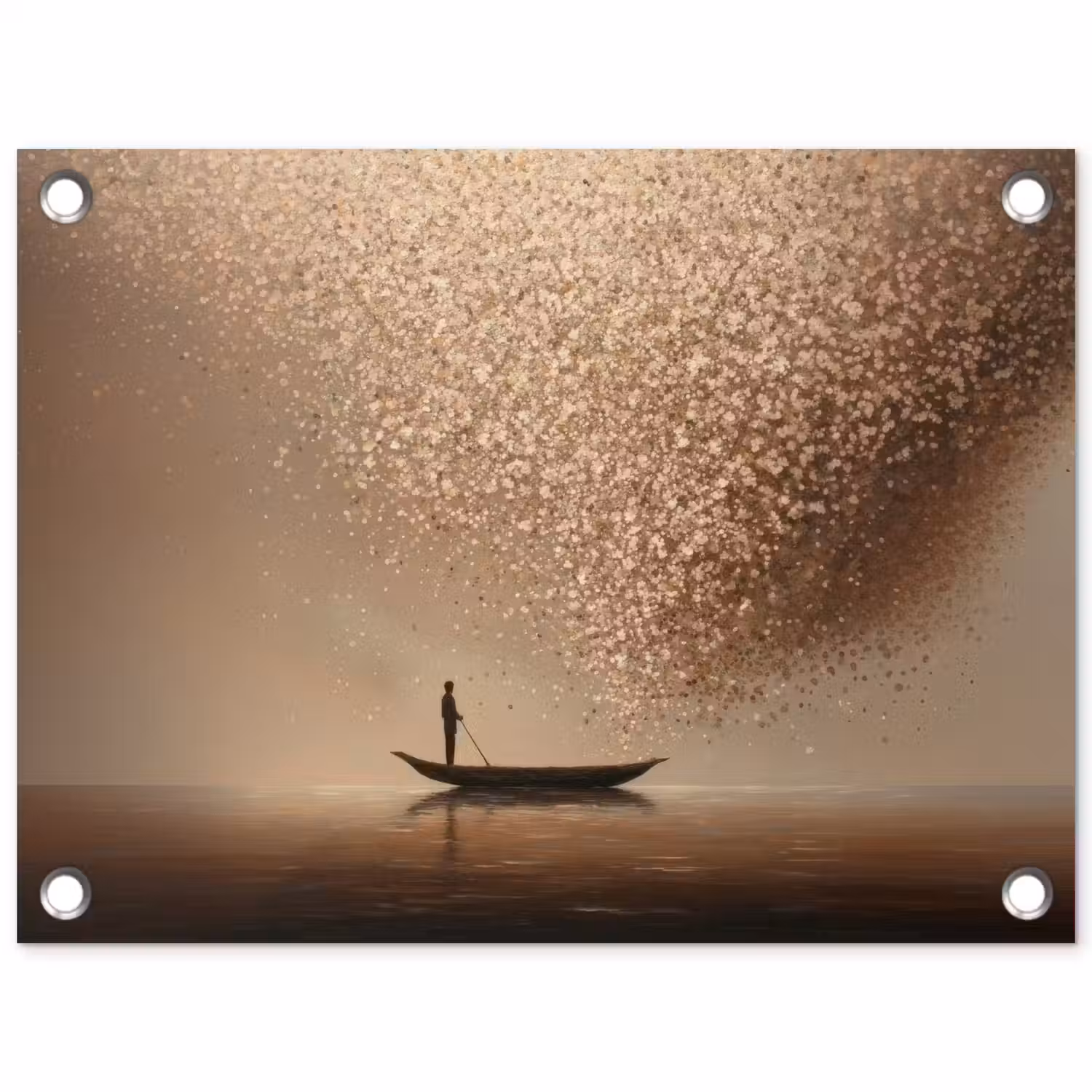 Bootje - Blaadjes - Goud - Water tuinposter los doek klein -3d