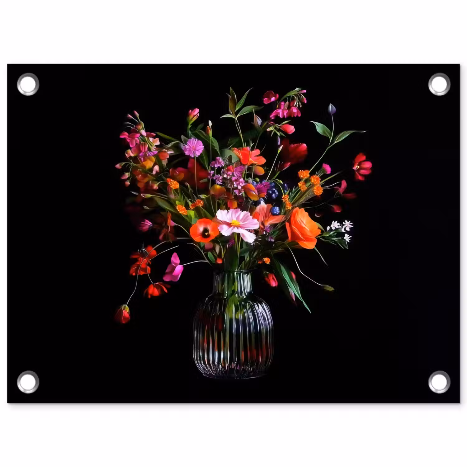 Boeket - Veldbloemen - Vaas tuinposter los doek klein -3d