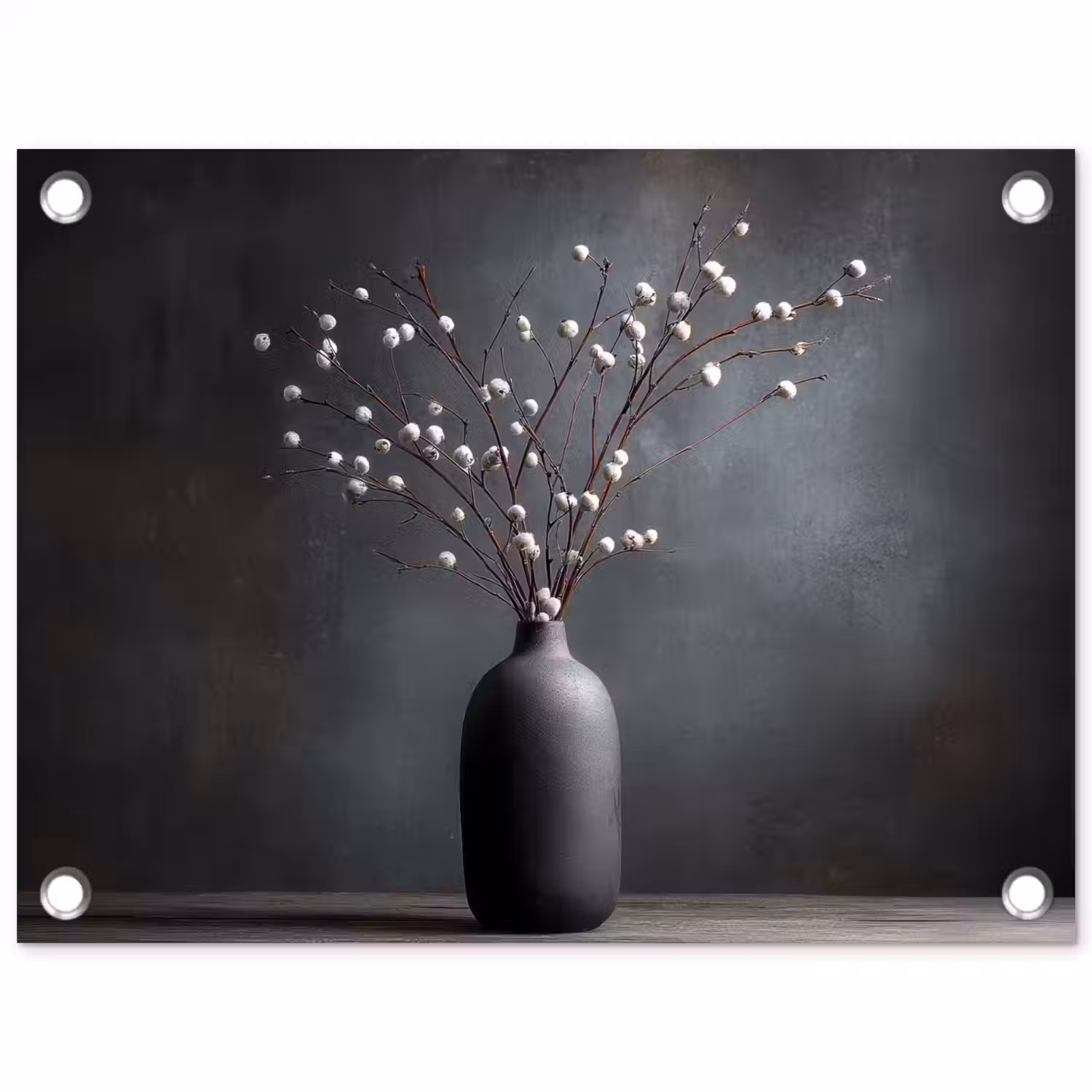 Takken - Vaas - Bolletjes - Wit tuinposter los doek klein -3d