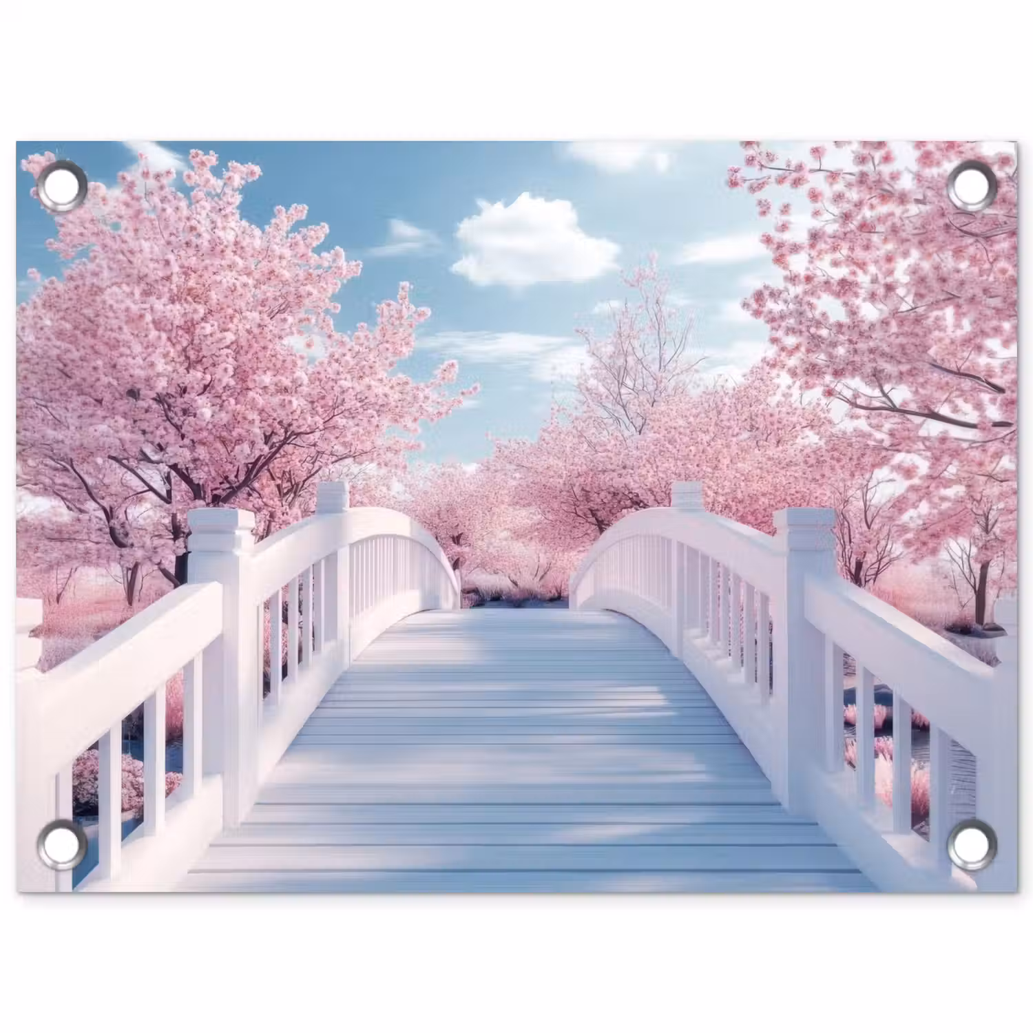 Brug - Kersenbomen - Wit tuinposter los doek klein -3d