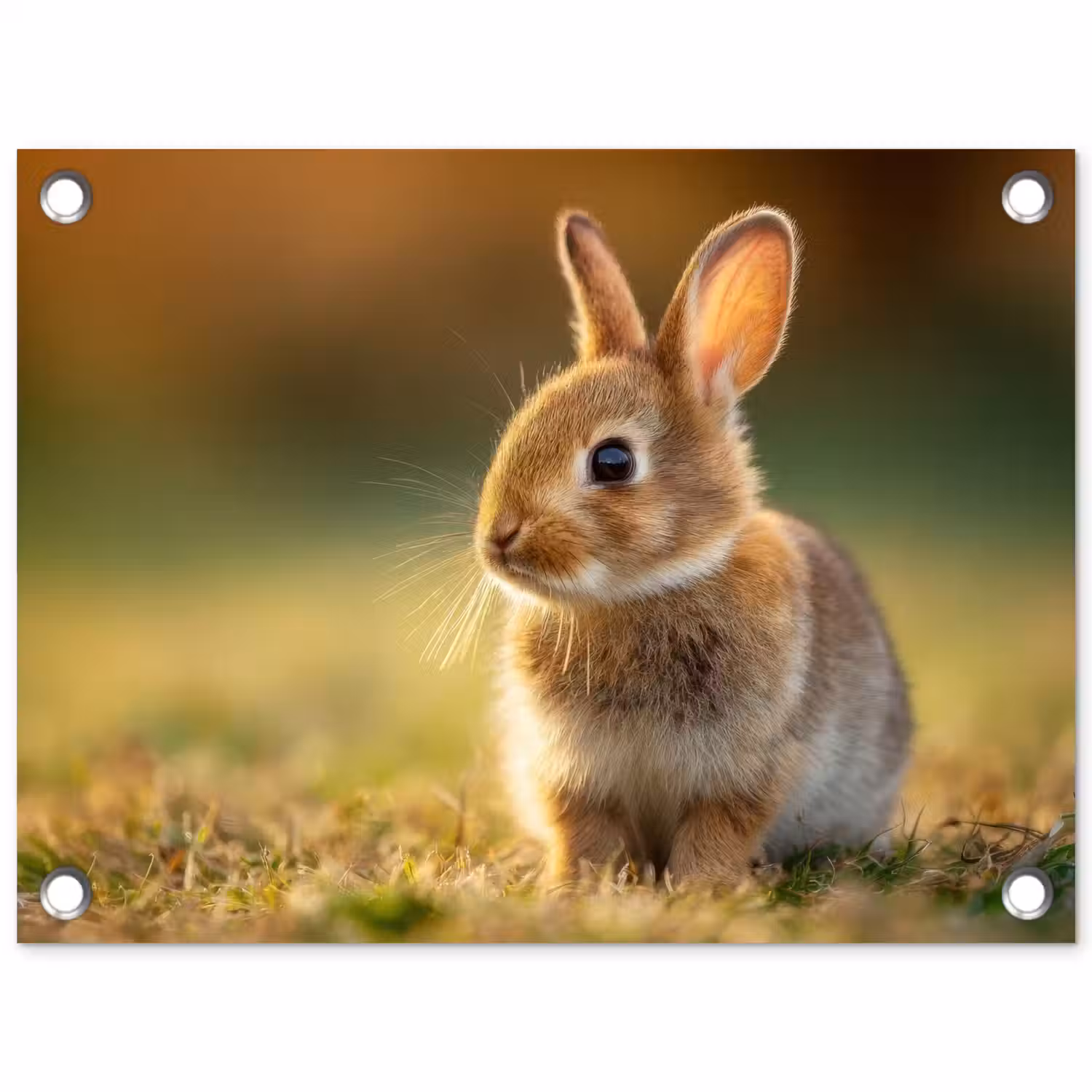 Konijntje - Bruin - Gras tuinposter los doek klein -3d