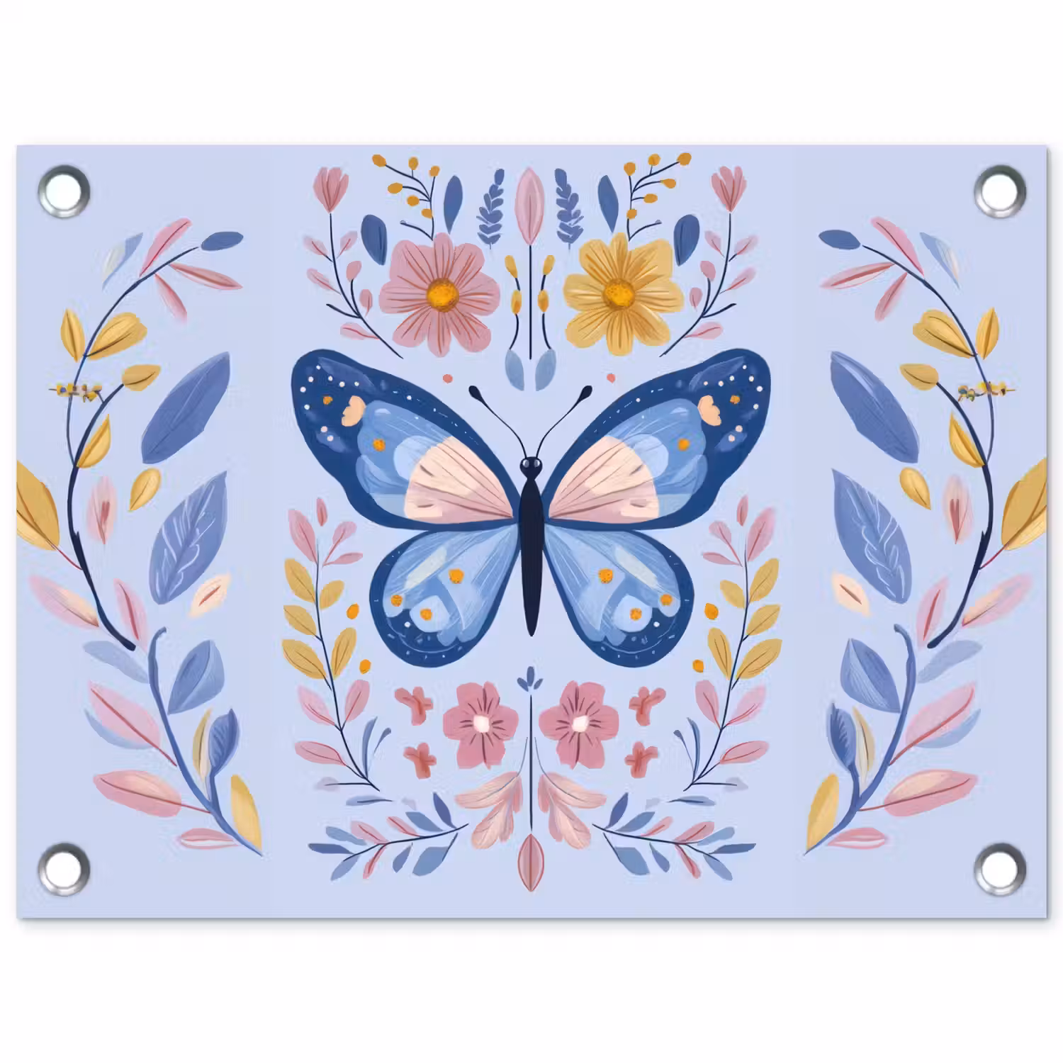 Vlinder - Lichtblauw - Sierlijk - Bloemen tuinposter los doek klein -3d