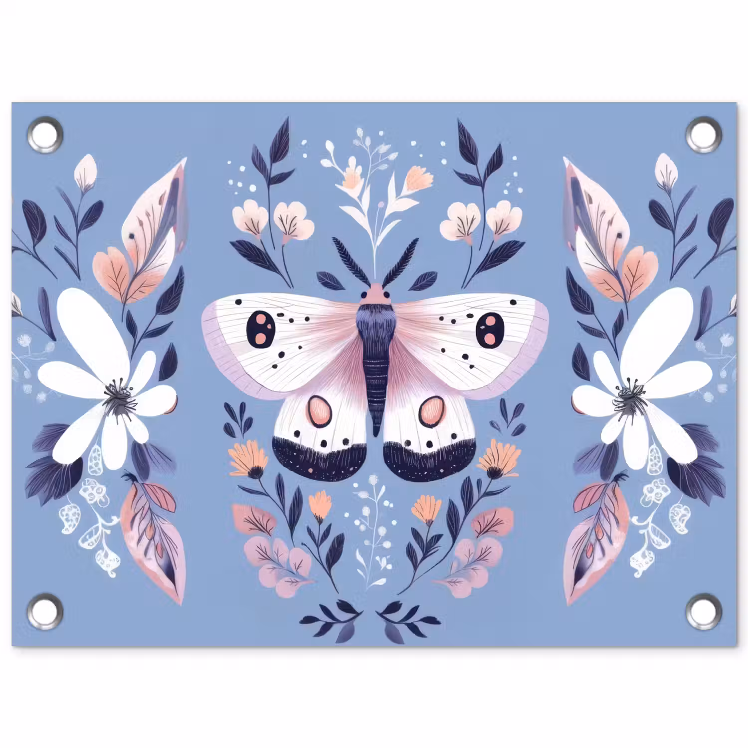 Vlinder - Vleugels - Stippen - Bloemen tuinposter los doek klein -3d