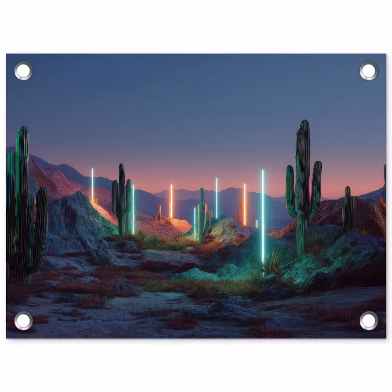 Cactus - Lichtzuilen - Zonsondergang tuinposter los doek klein -3d