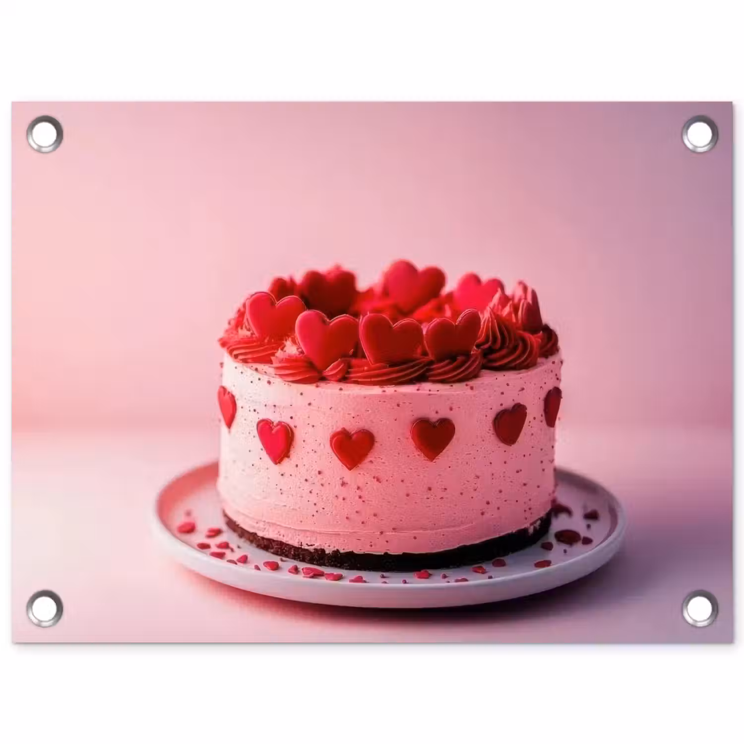 Taart - Hart - Roze tuinposter los doek klein -3d