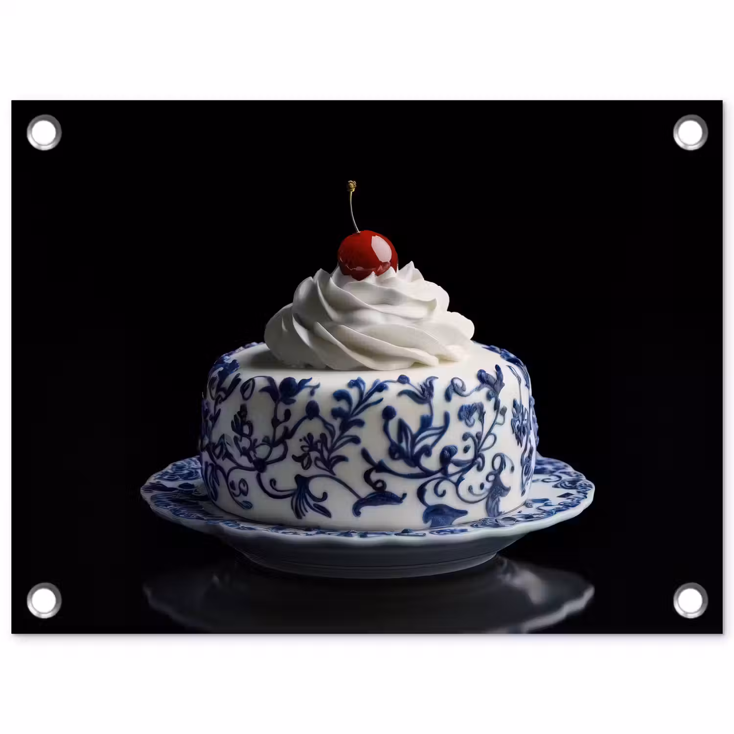 Taart - Slagroom - Kers - Bord - Delfts blauw tuinposter los doek klein -3d