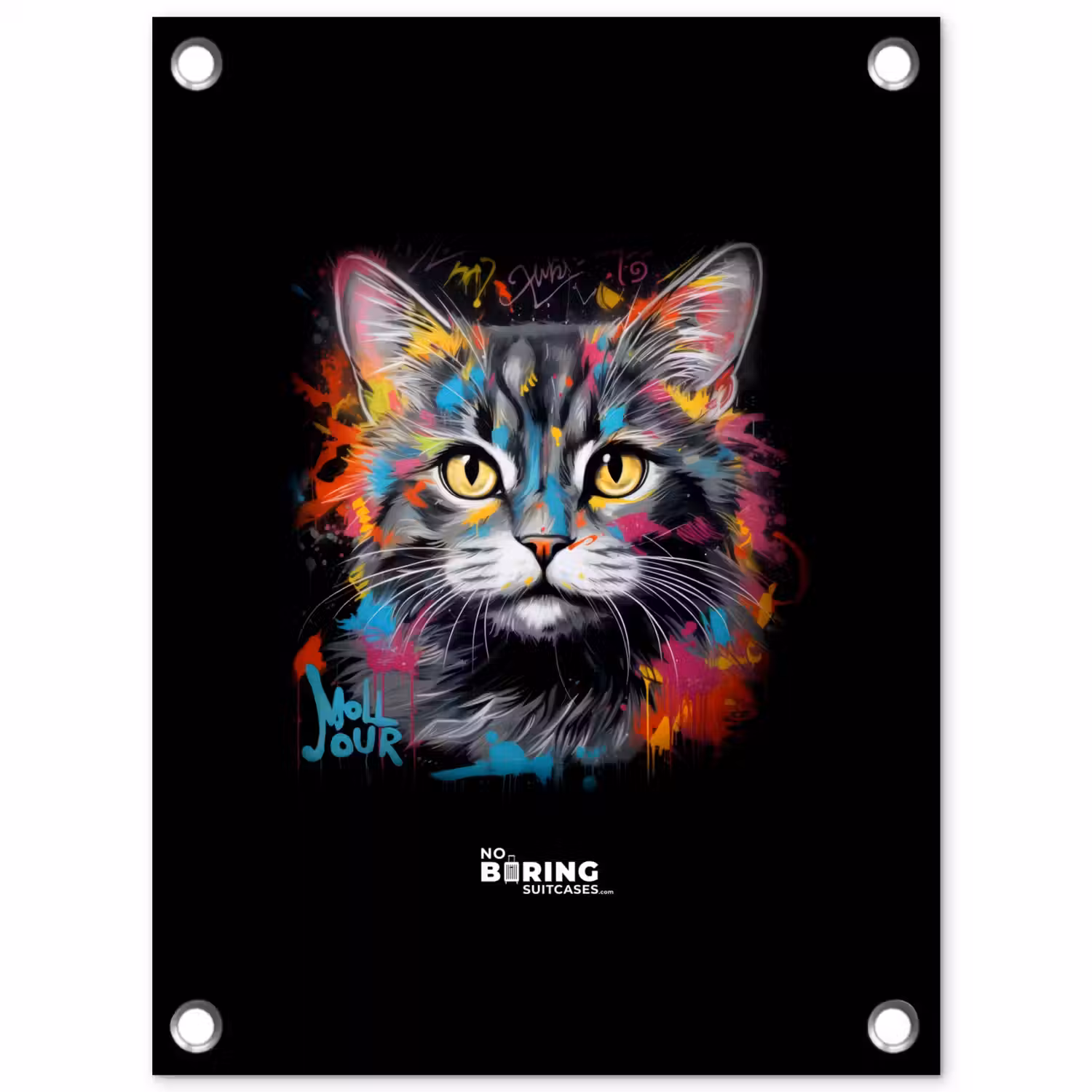 Kat met kleurrijke penseelstreken tuinposter los doek klein -3d